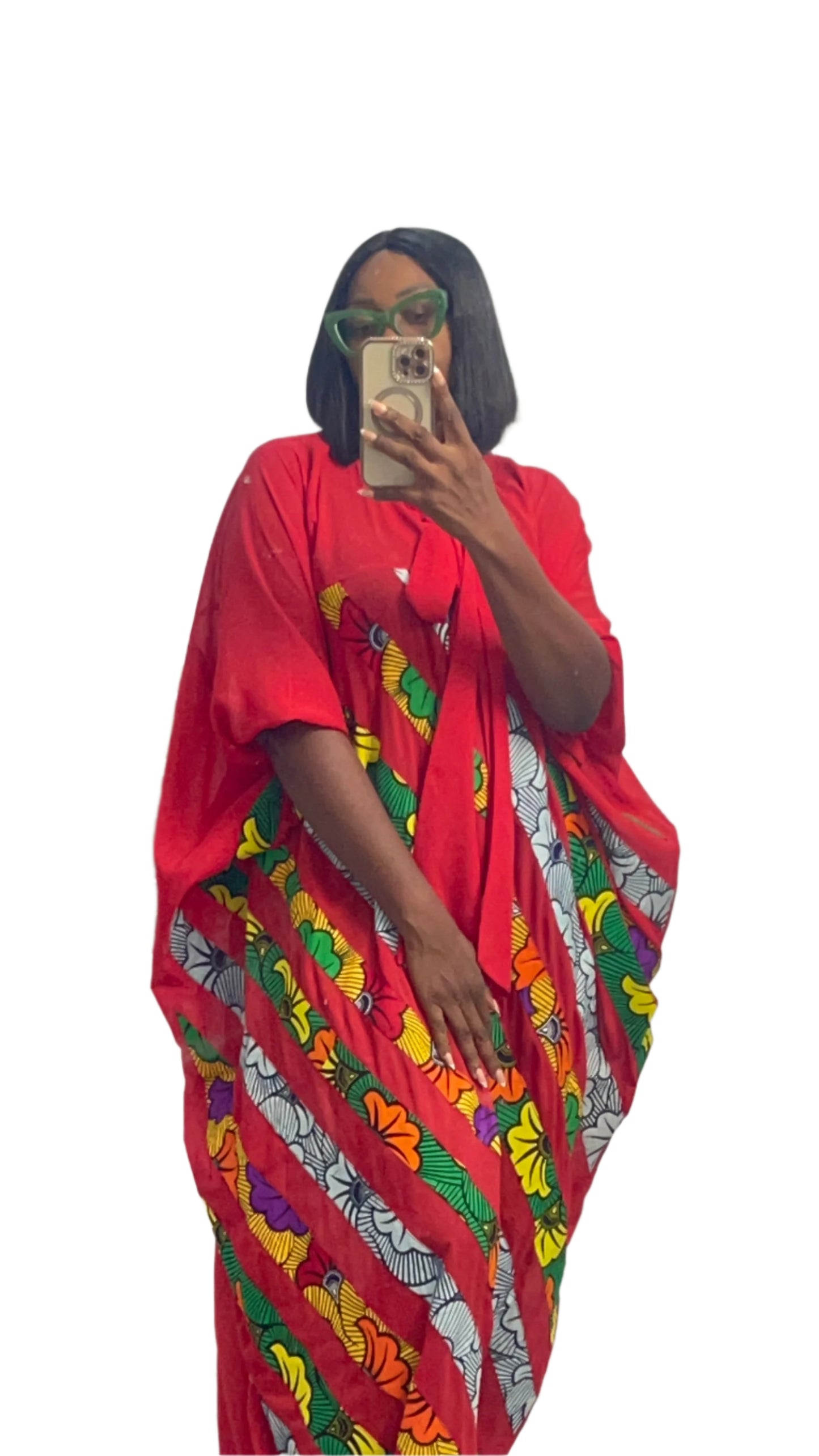 Patchwork Ankara Chiffon Kaftan - 085 Red Black
