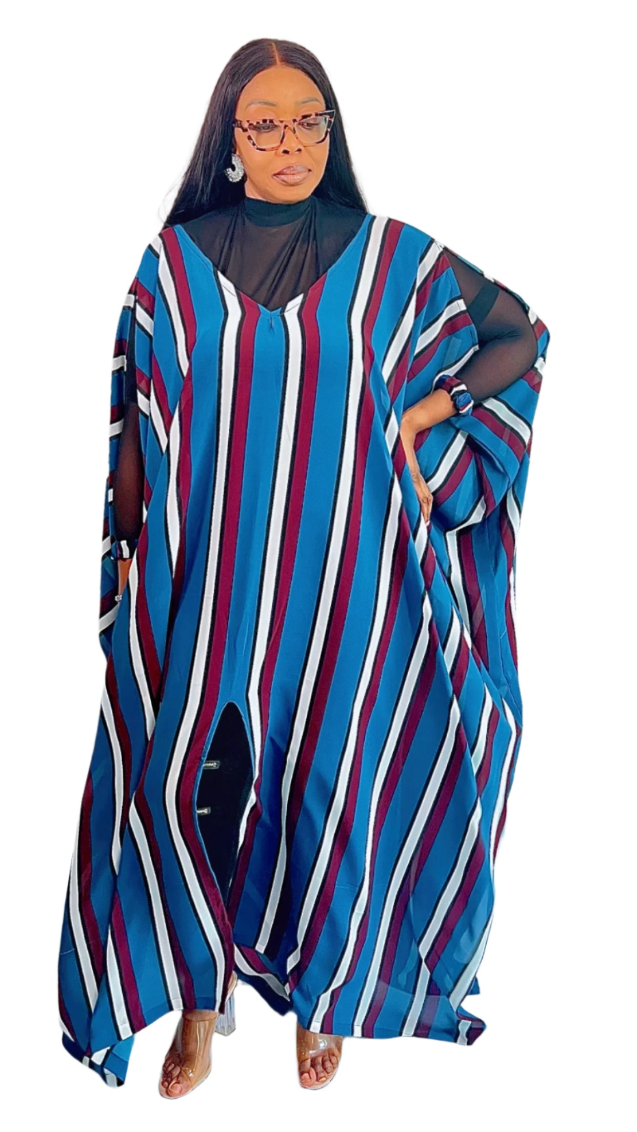 Chiffon Stripe print Summer Beachwear Party Dress - 111 - One Size