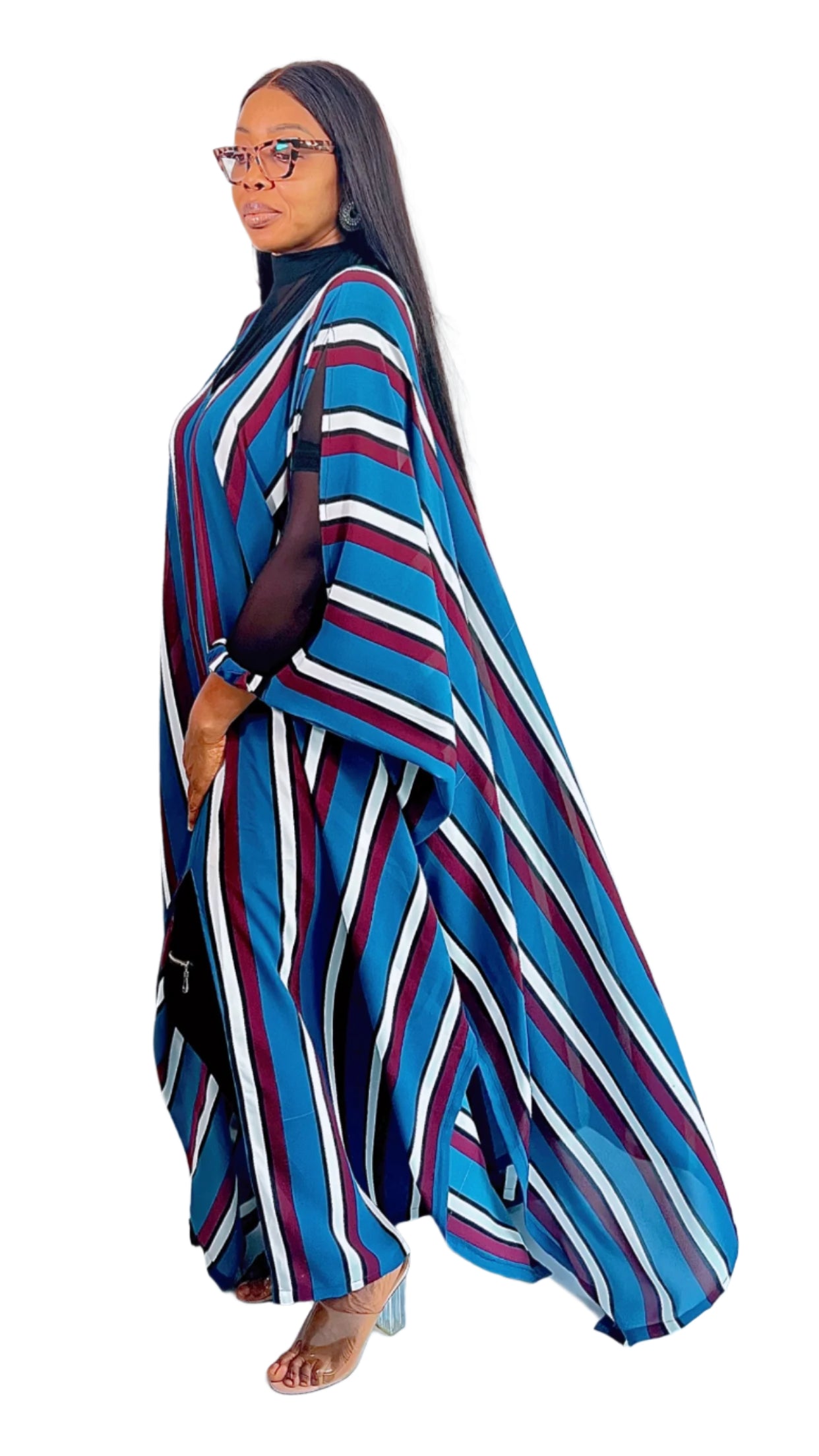 Chiffon Stripe print Summer Beachwear Party Dress - 111 - One Size