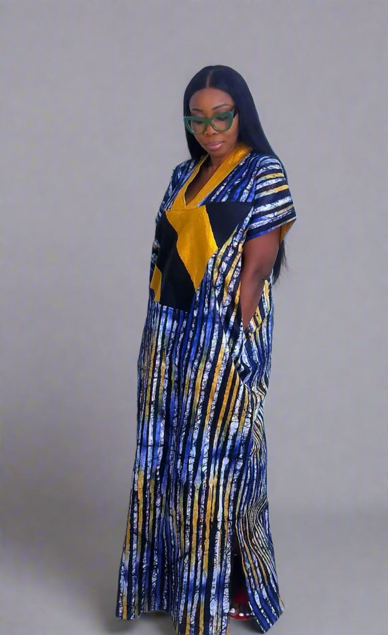 Eezzy Batik Brocade Multicolour Kaftan Maxi Dress - 100