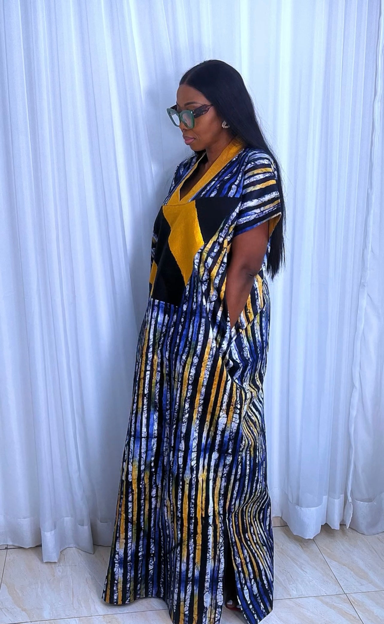 Eezzy Batik Brocade Multicolour Kaftan Maxi Dress - 100