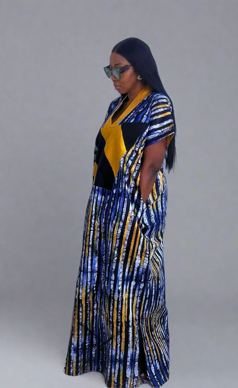 Eezzy Batik Brocade Multicolour Kaftan Maxi Dress - 100