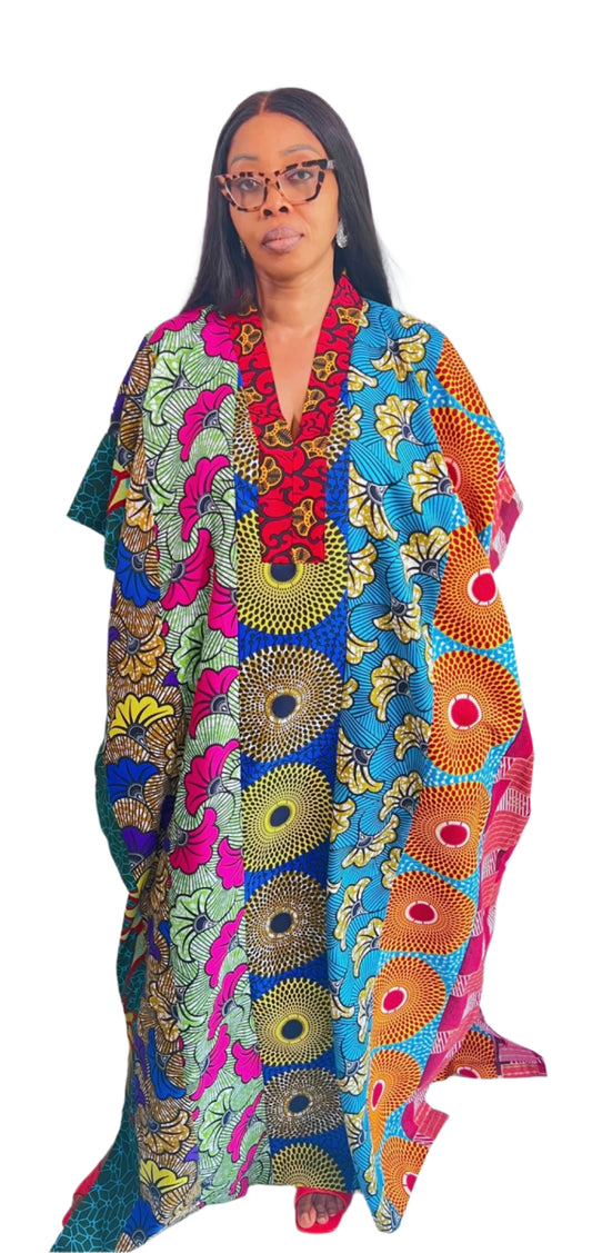 Achalugo Ankara cotton Multiprint Kaftan Maxi Dress - 101