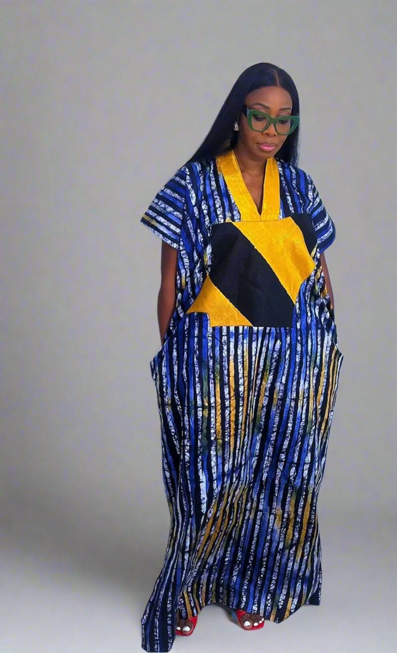 Eezzy Batik Brocade Multicolour Kaftan Maxi Dress - 100