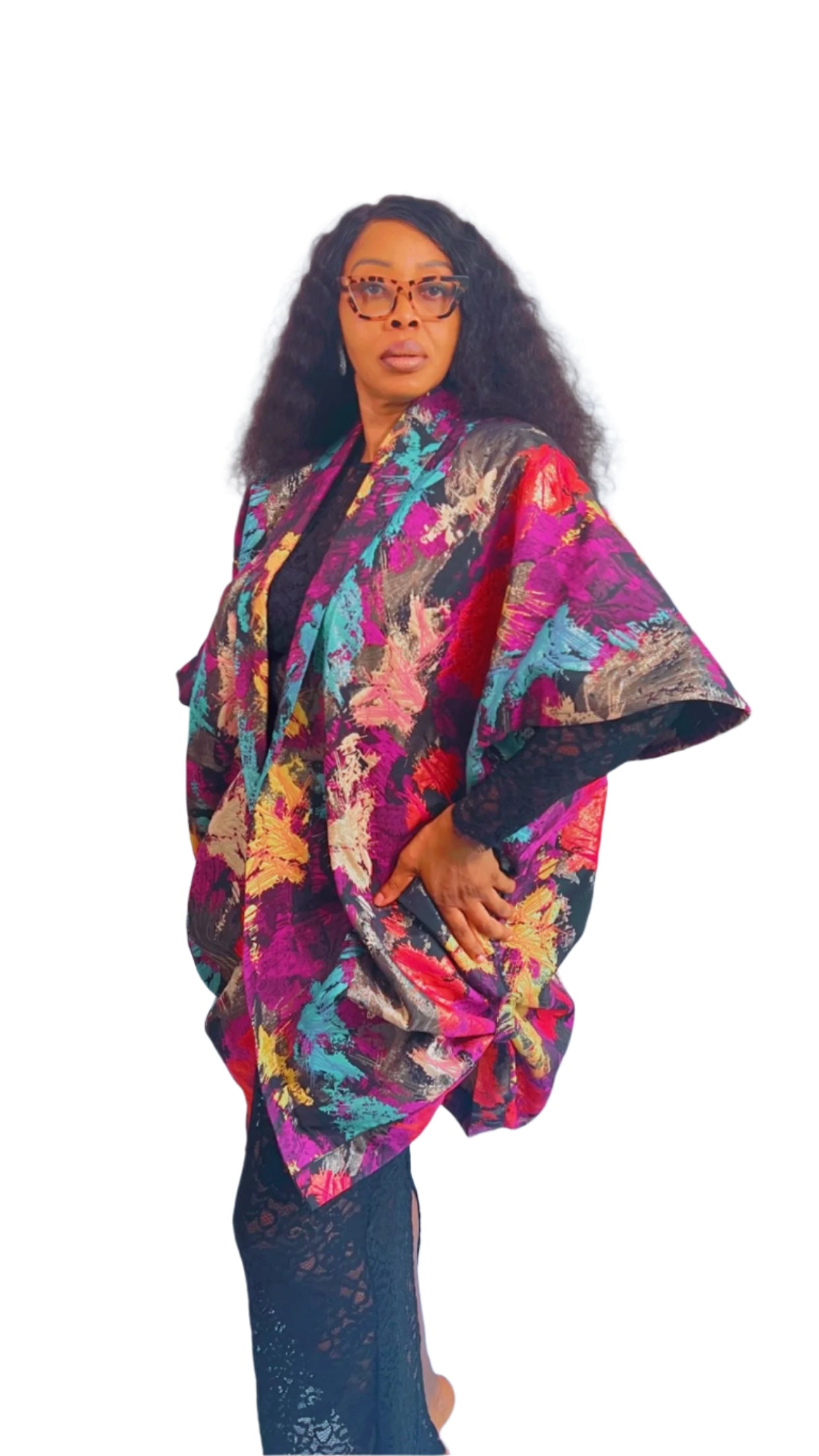 Brocade Multi-colour OverSize Jacket Robe Kimono with Loop - One Size - 112 NLECHA