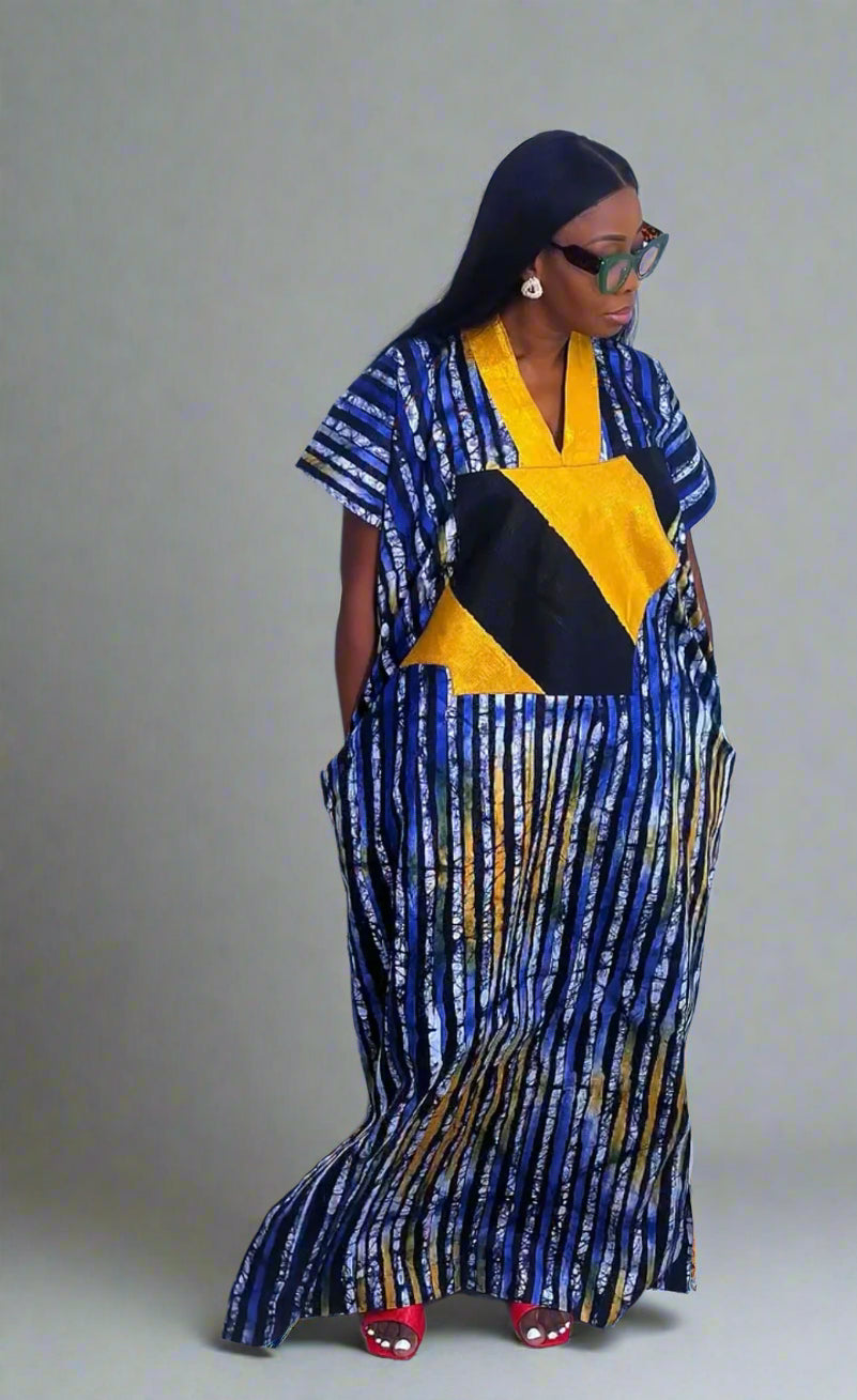Eezzy Batik Brocade Multicolour Kaftan Maxi Dress - 100