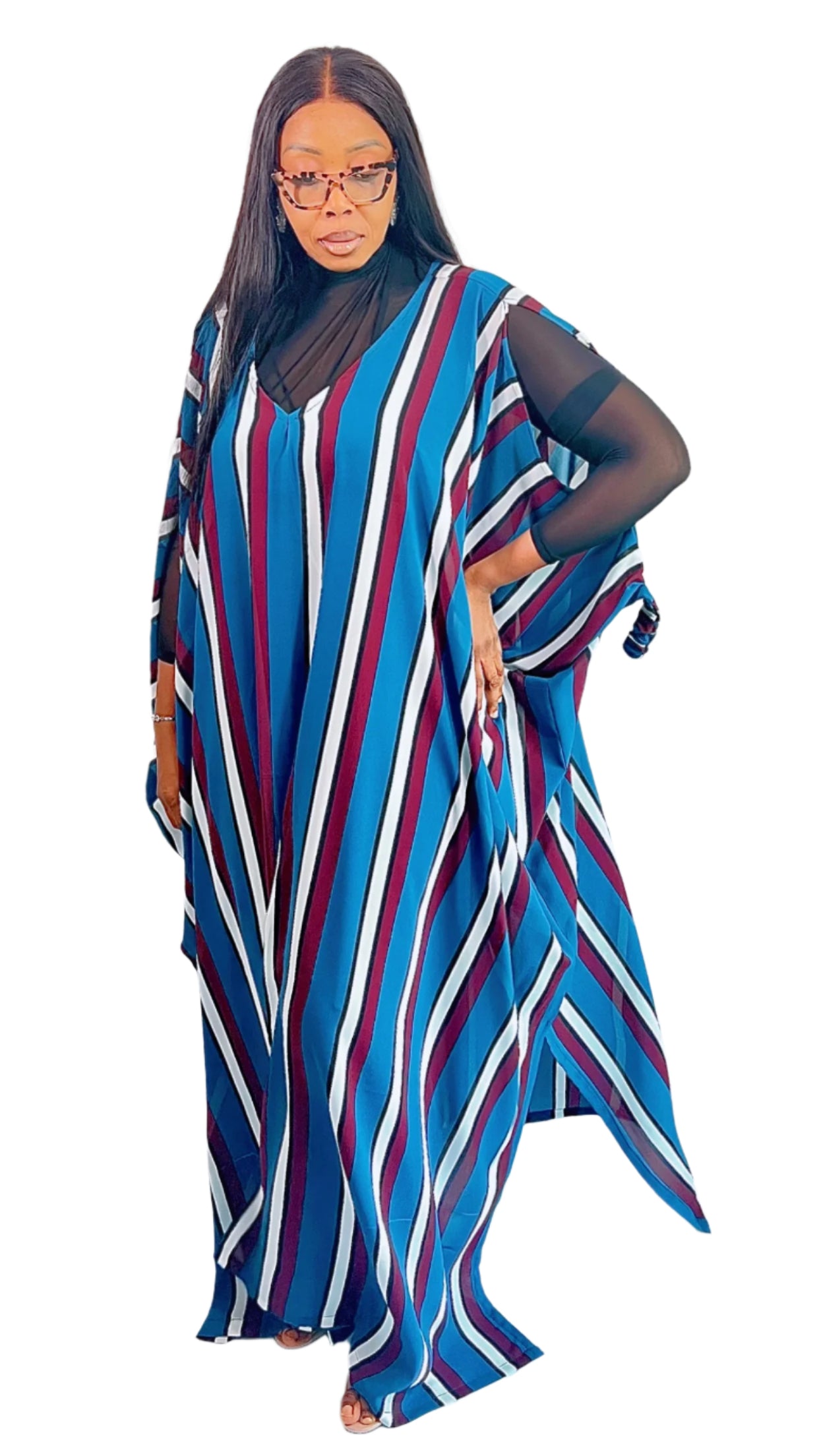 Chiffon Stripe print Summer Beachwear Party Dress - 111 - One Size
