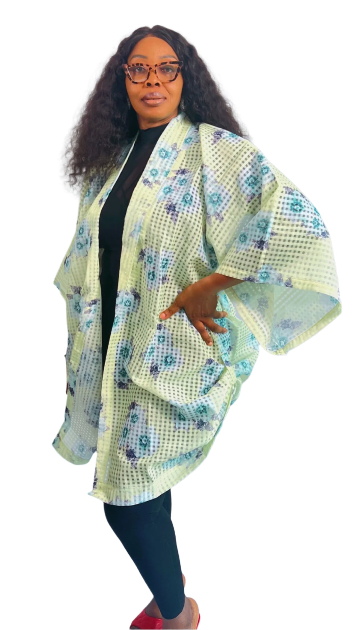 Cotton Yellow Mix OverSize Jacket Robe Kimono with Loop - One Size - NLECHA