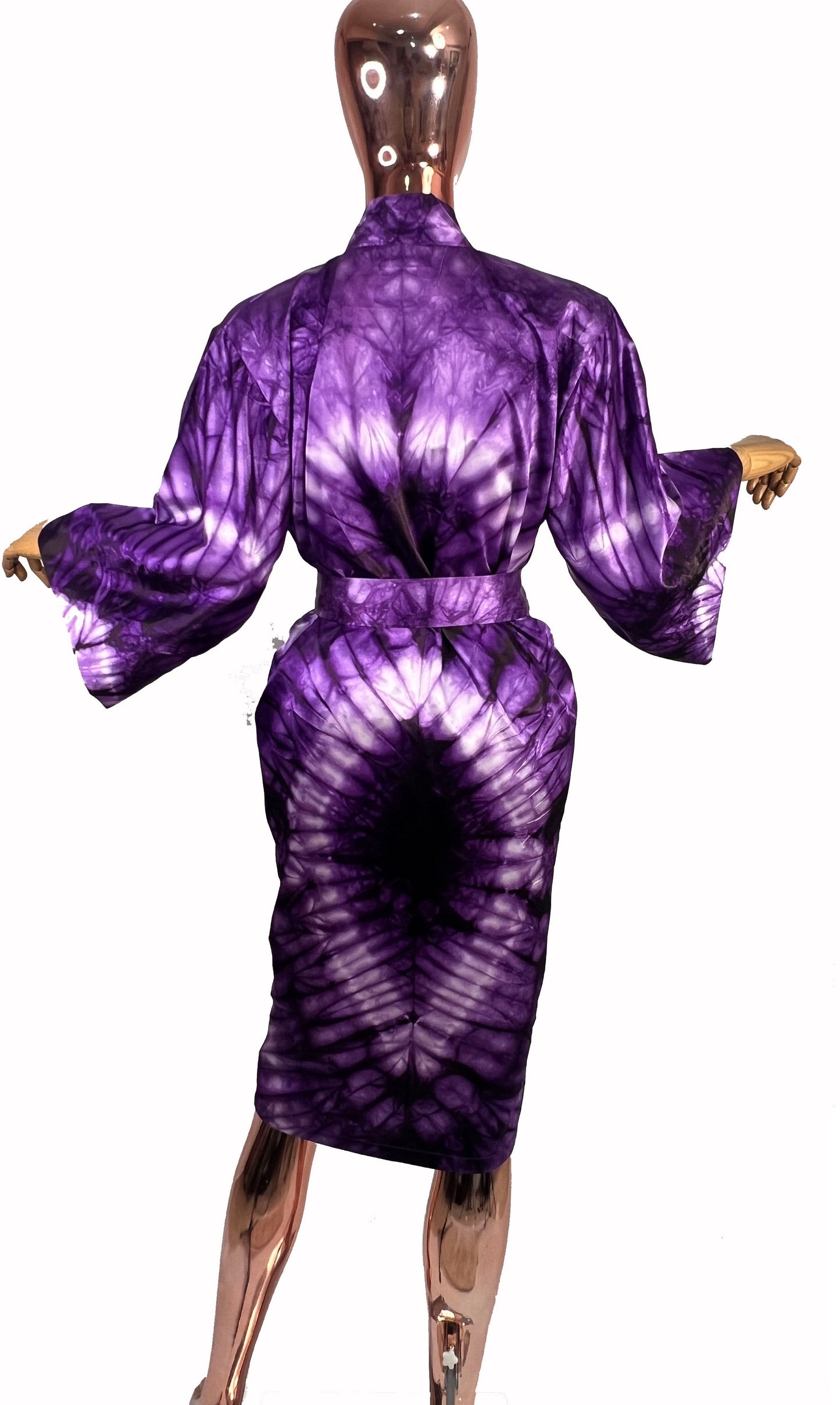 ADAMMA Women Silky Adire Tie-Dye African Robe Kimono Beach cover up Bridal Shower Loungewear Short