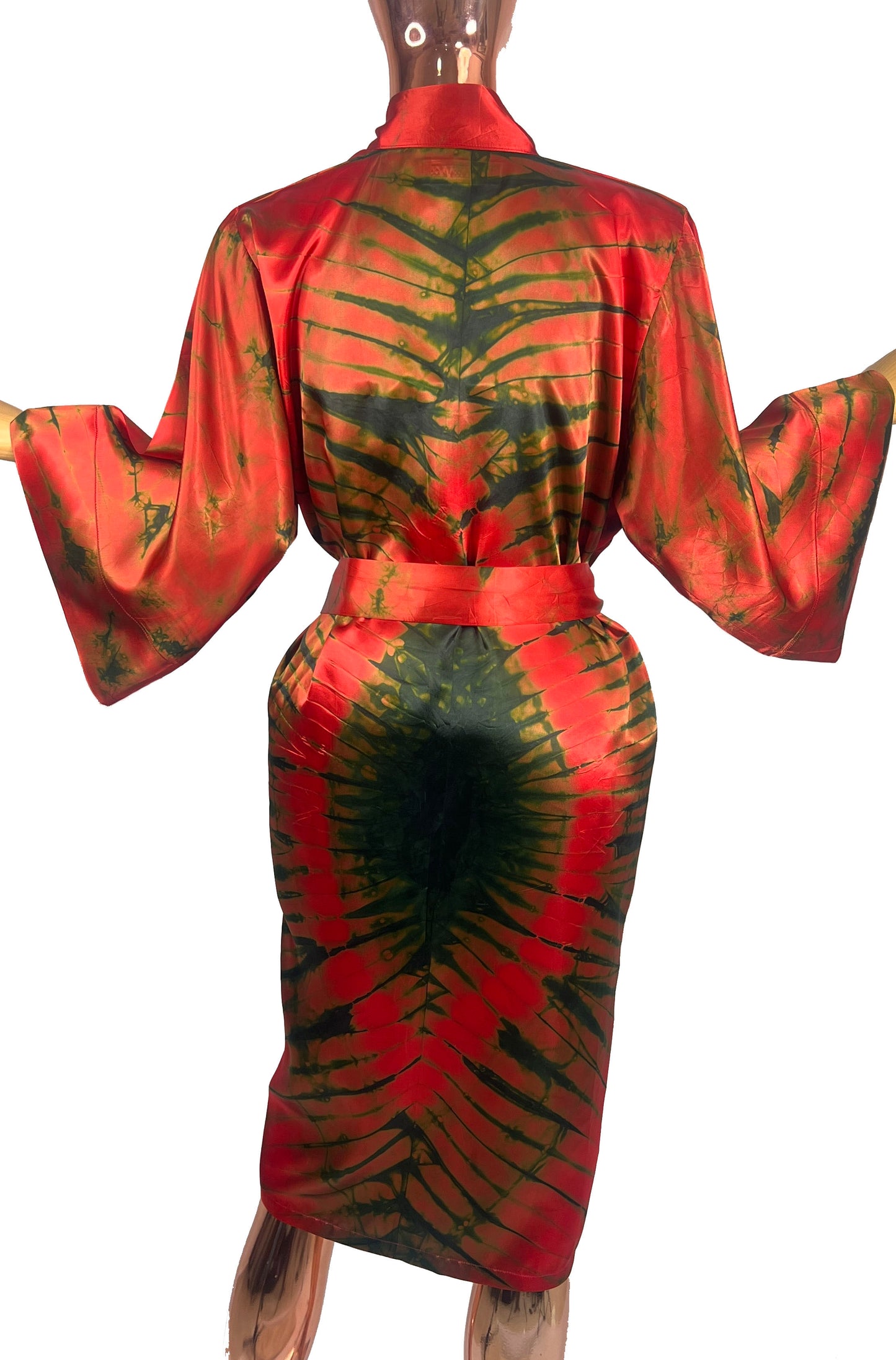 ADAMMA Women Silky Adire Tie-Dye African Robe Kimono Beach cover up Bridal Shower Loungewear Short