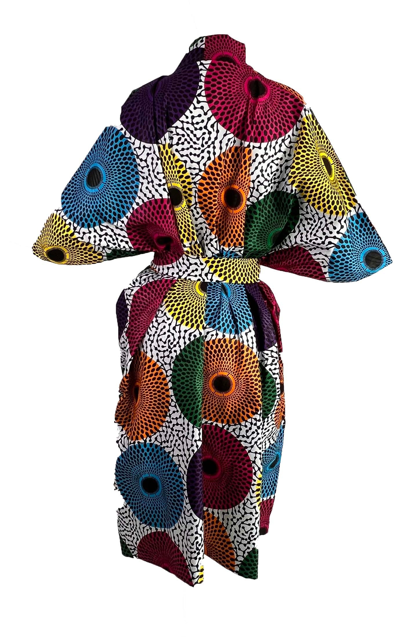 ADAUGO African Print Ankara 100% Cotton Oversize duster Kimono with pockets and scarf - Knee Length
