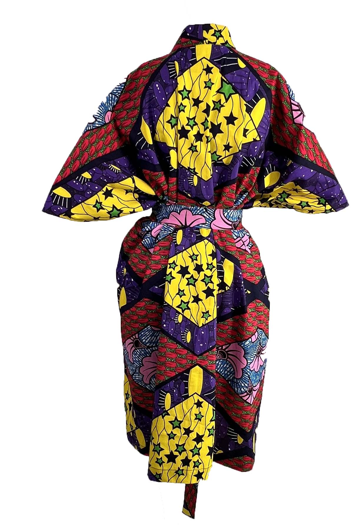ADAUGO African Print Ankara 100% Cotton Oversize duster Kimono with pockets and scarf - Knee Length