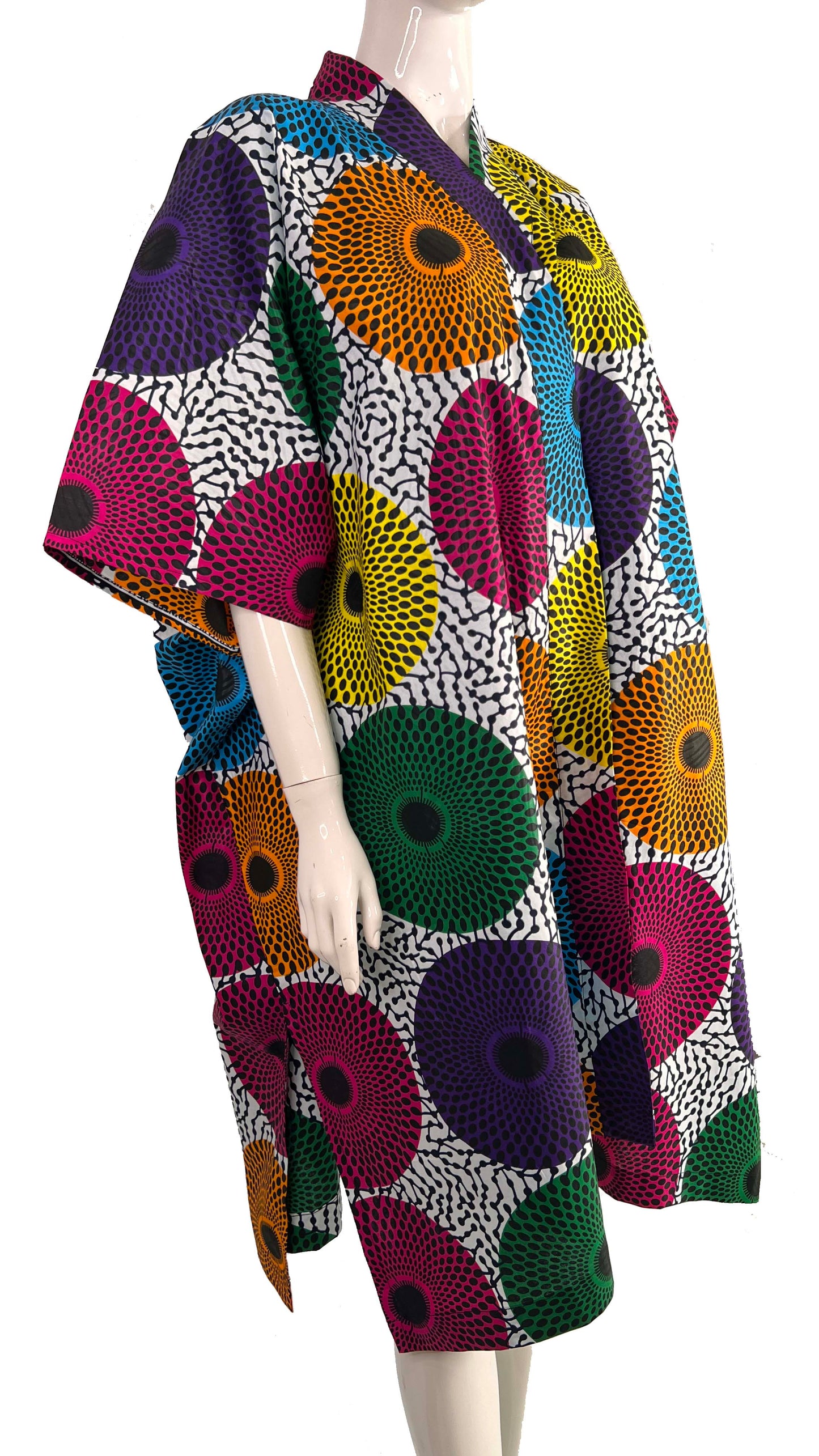 ADAUGO African Print Ankara 100% Cotton Oversize duster Kimono with pockets and scarf - Knee Length