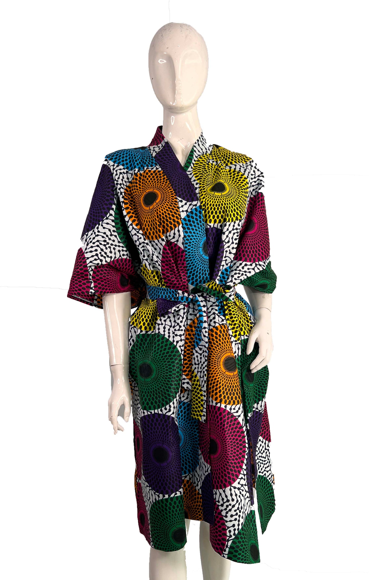 ADAUGO African Print Ankara 100% Cotton Oversize duster Kimono with pockets and scarf - Knee Length