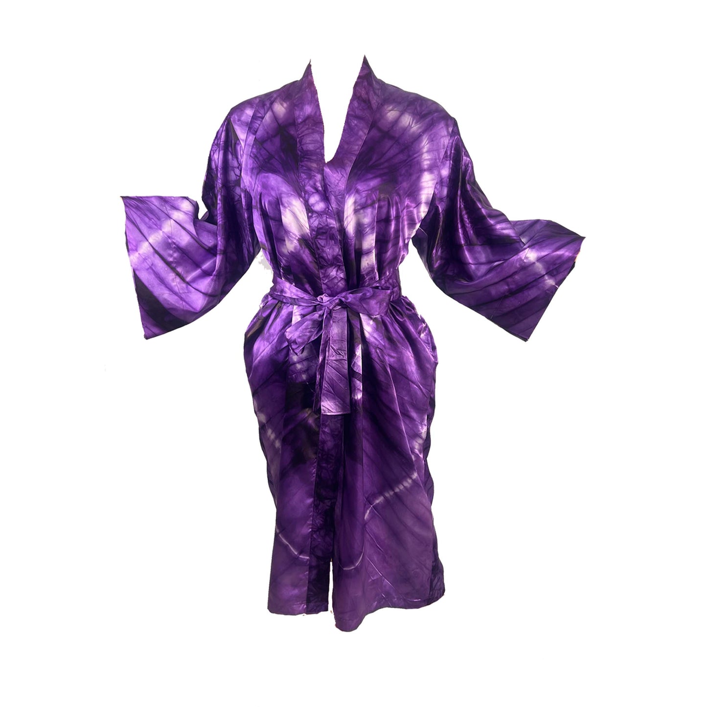 ADAMMA Women Silky Adire Tie-Dye African Robe Kimono Beach cover up Bridal Shower Loungewear Short
