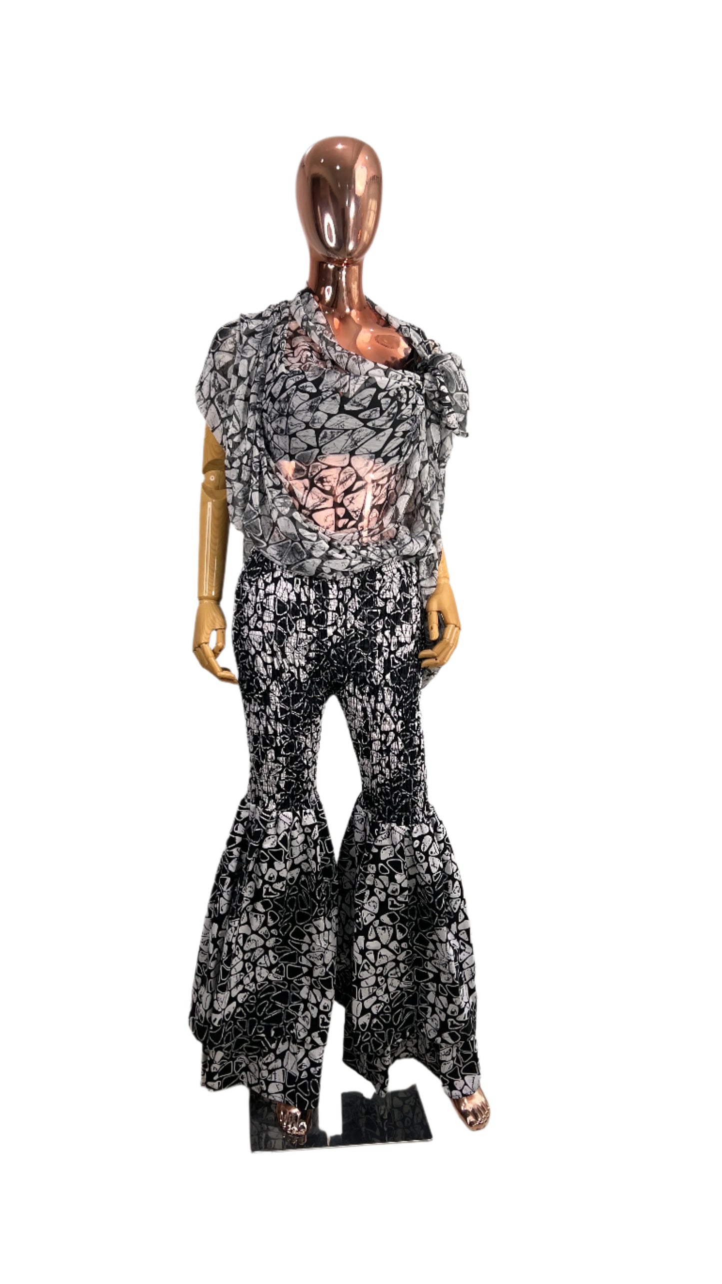 2Piece Summer Party Smocked Pant Set - Chiffon Top and Cotton Pants - 038 - Tall Length