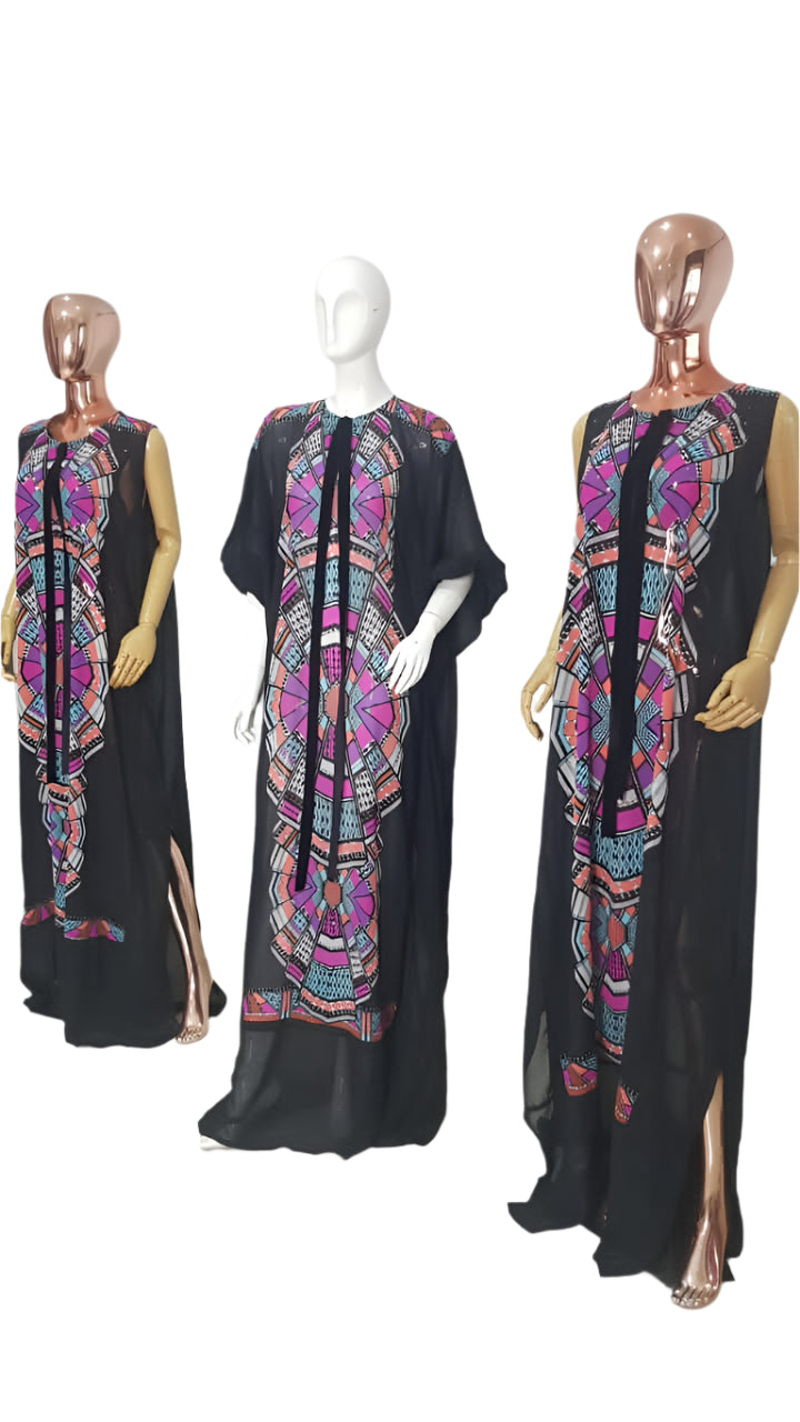 My Dress Multi colour Front Black Chiffon Kaftan - 084