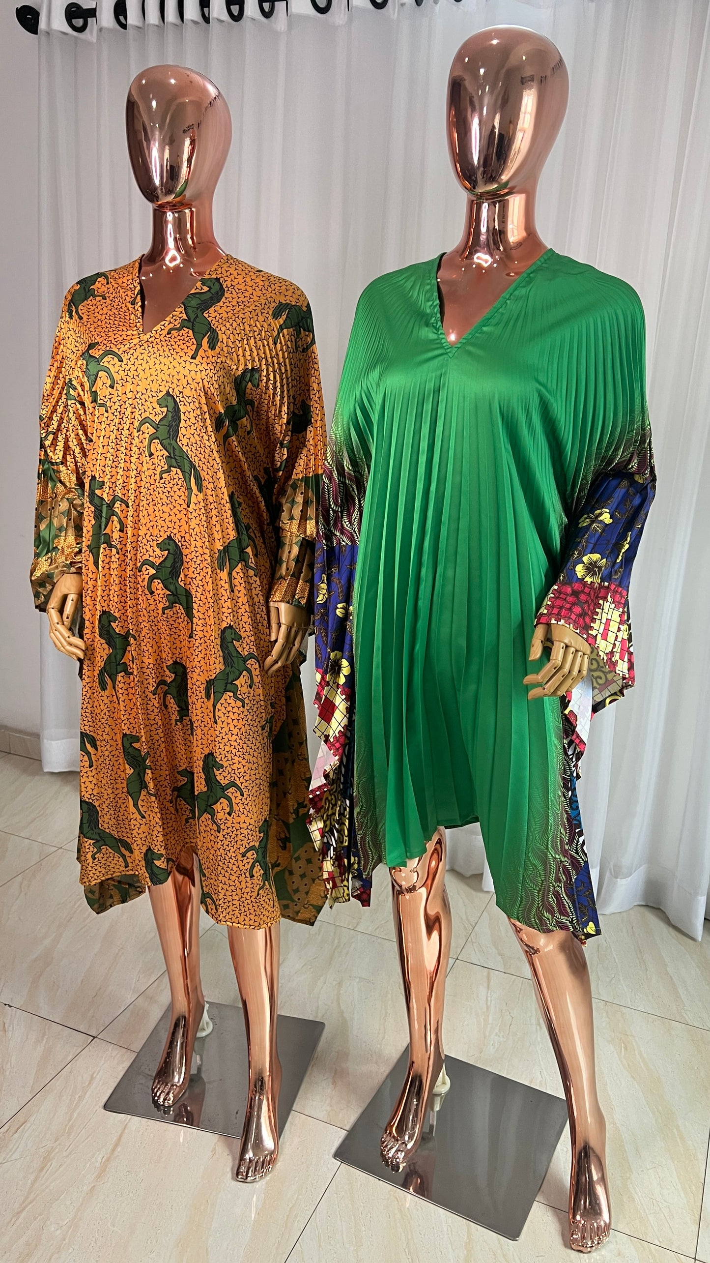 Pleated Ankara Silk Evening Gown Dress - 066