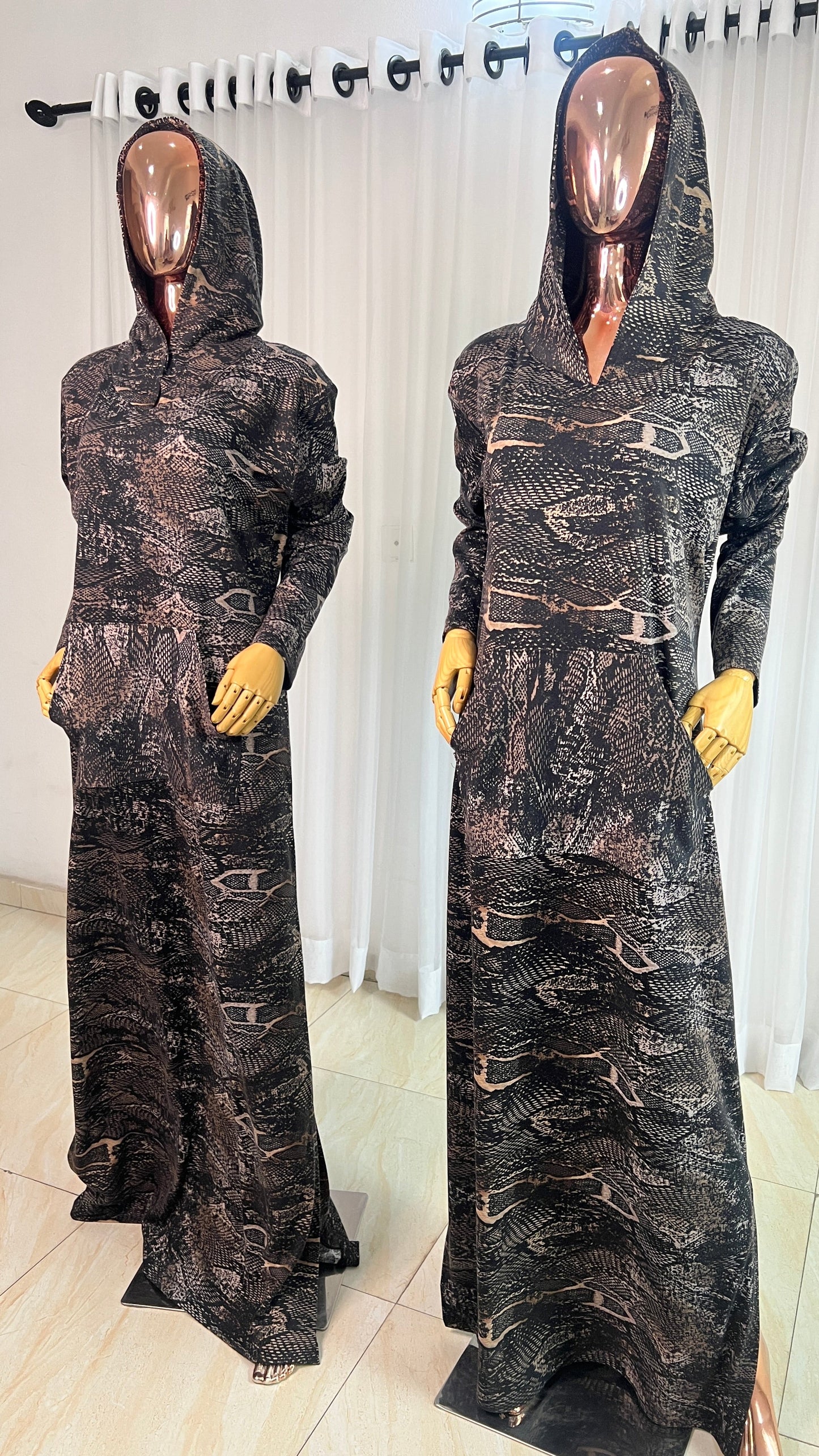 Eezzy Animal print Stretch Hooded Lounge Maxi Dress