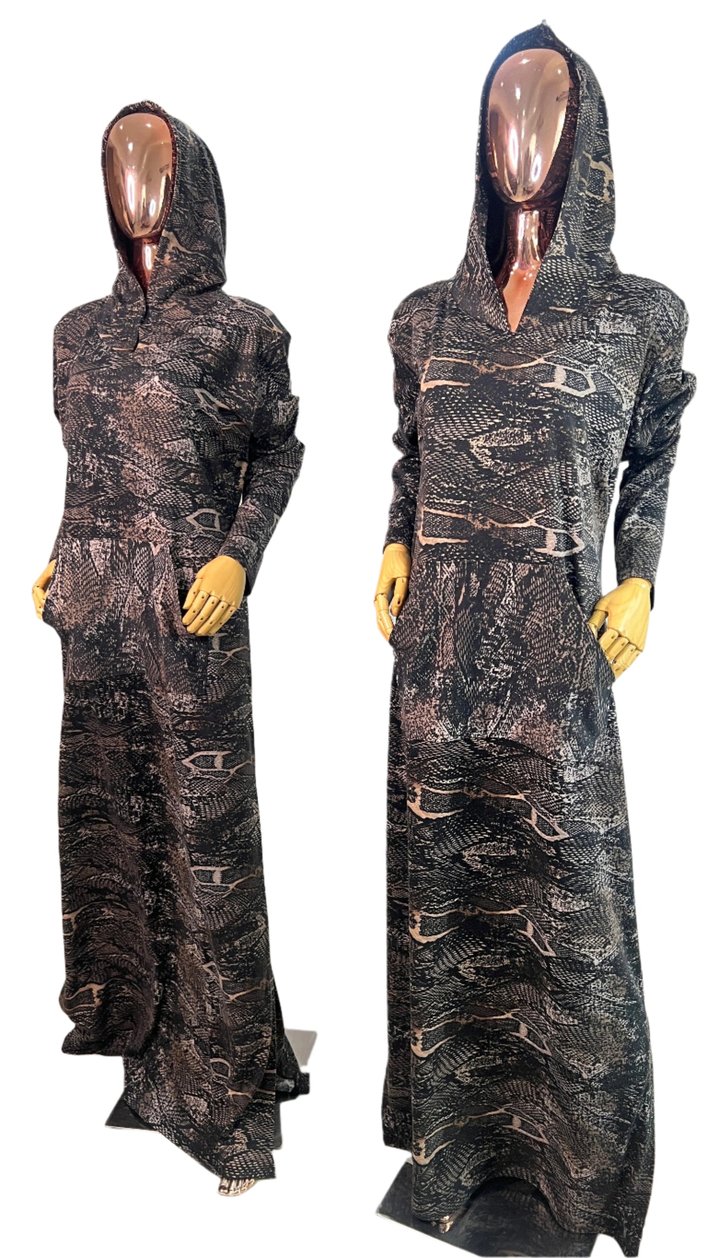 Eezzy Animal print Stretch Hooded Lounge Maxi Dress