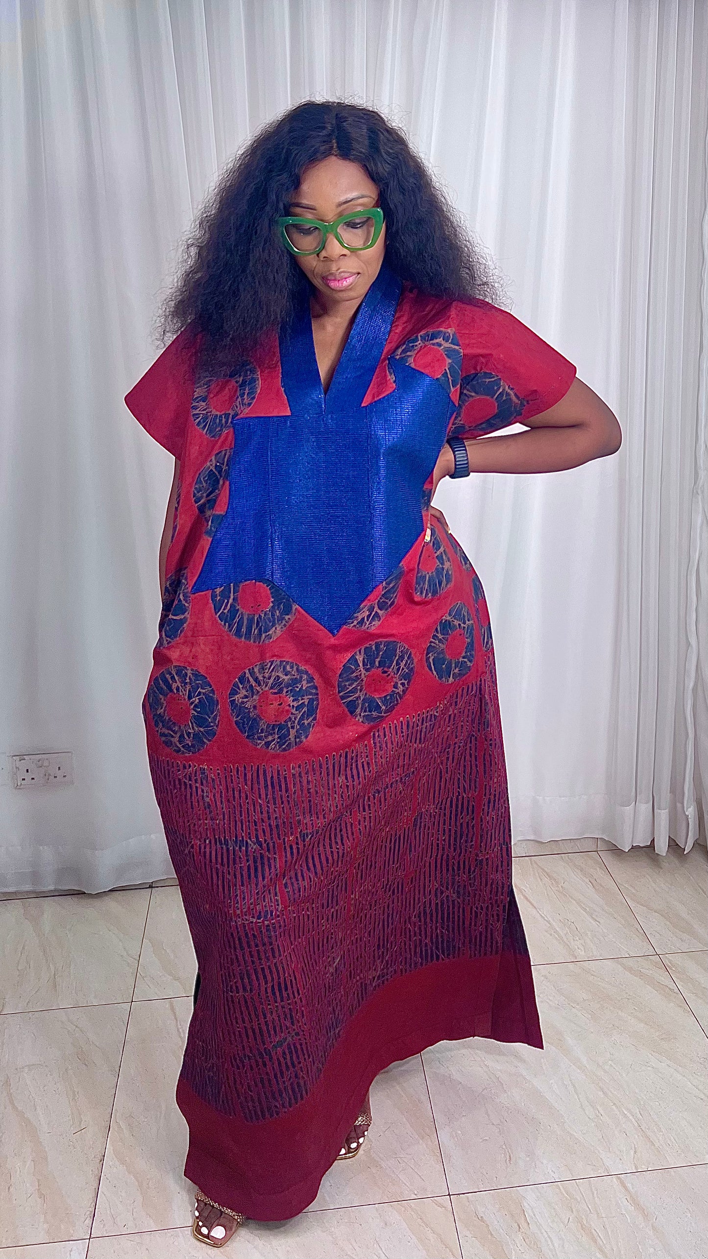 Adire Batik Tye Dye Cotton kaftan BouBou Caftan Shirt dress Summer Beach wear Evening wear maxi gown with slit - 062