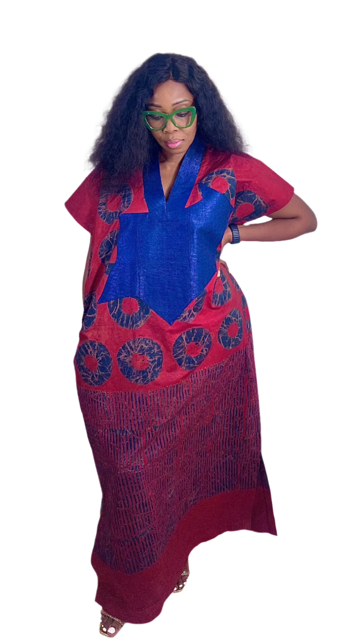 Adire Batik Tye Dye Cotton kaftan BouBou Caftan Shirt dress Summer Beach wear Evening wear maxi gown with slit - 062