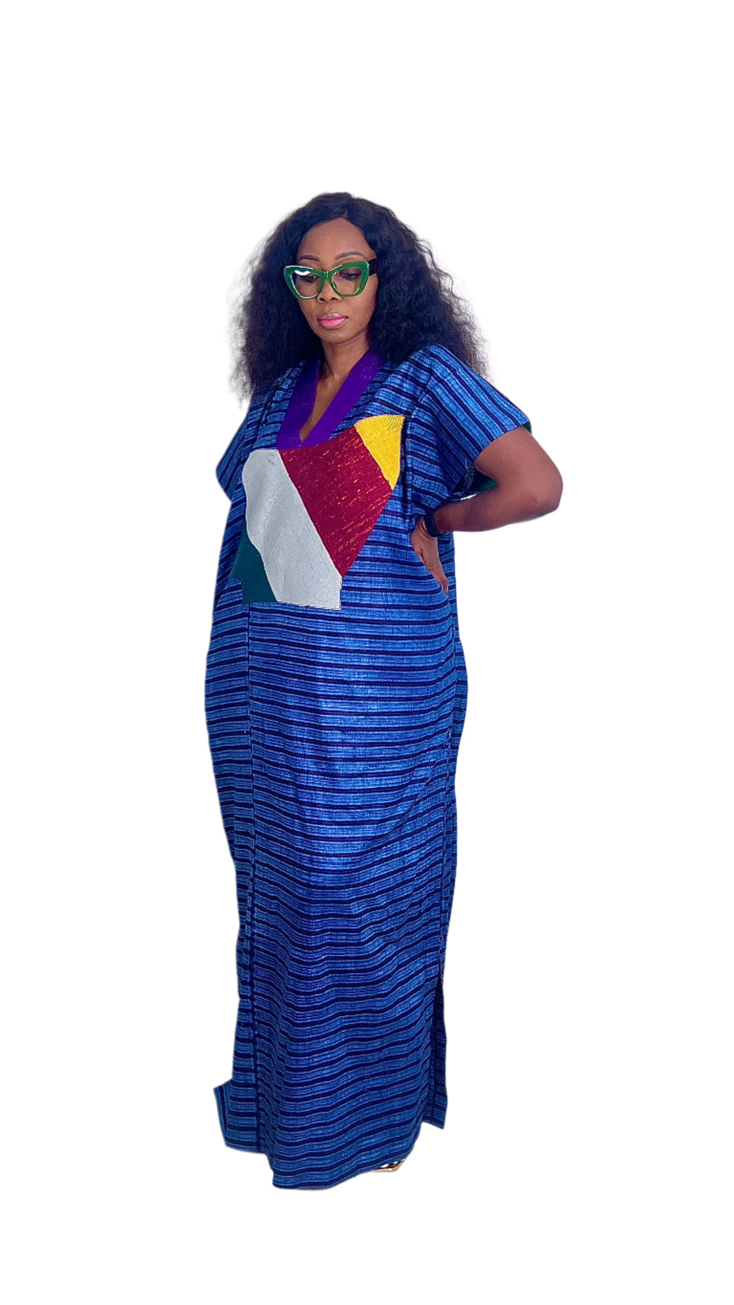 Adire Batik Tye Dye Brocade kaftan BouBou Caftan Shirt dress Summer Beach wear Evening wear maxi gown with slit - 061