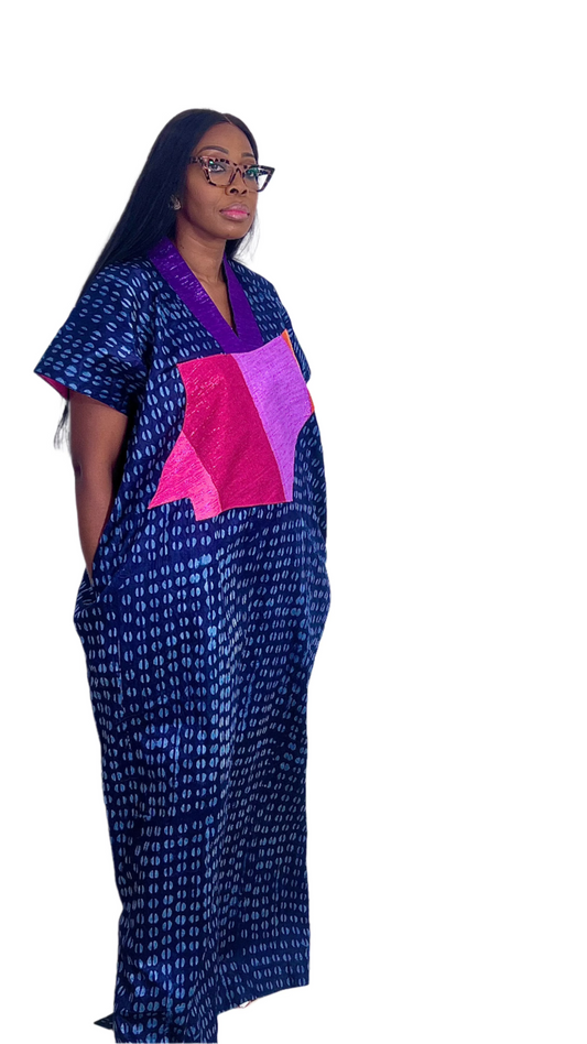Adire Batik Tye Dye Brocade kaftan BouBou Caftan Shirt dress Summer Beach wear Evening wear maxi gown with slit - 061