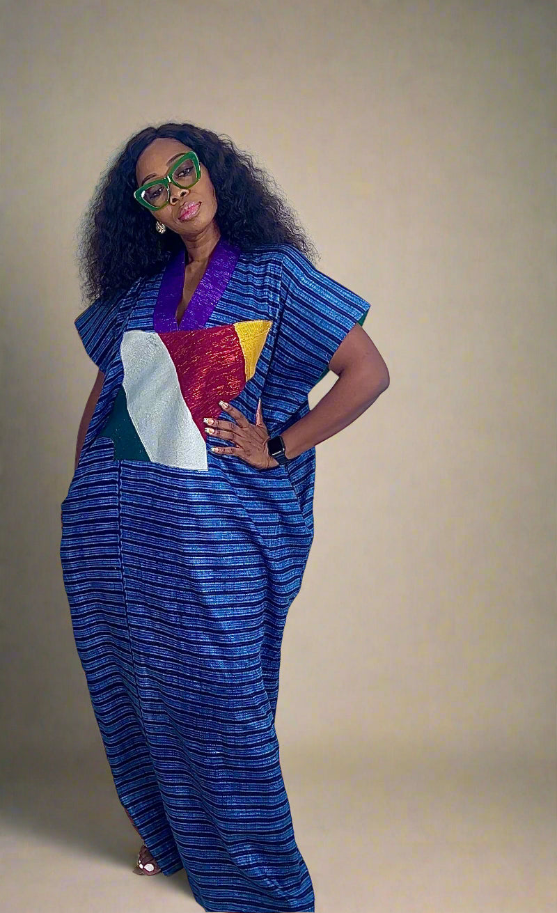 Adire Batik Tye Dye Brocade kaftan BouBou Caftan Shirt dress Summer Beach wear Evening wear maxi gown with slit - 061