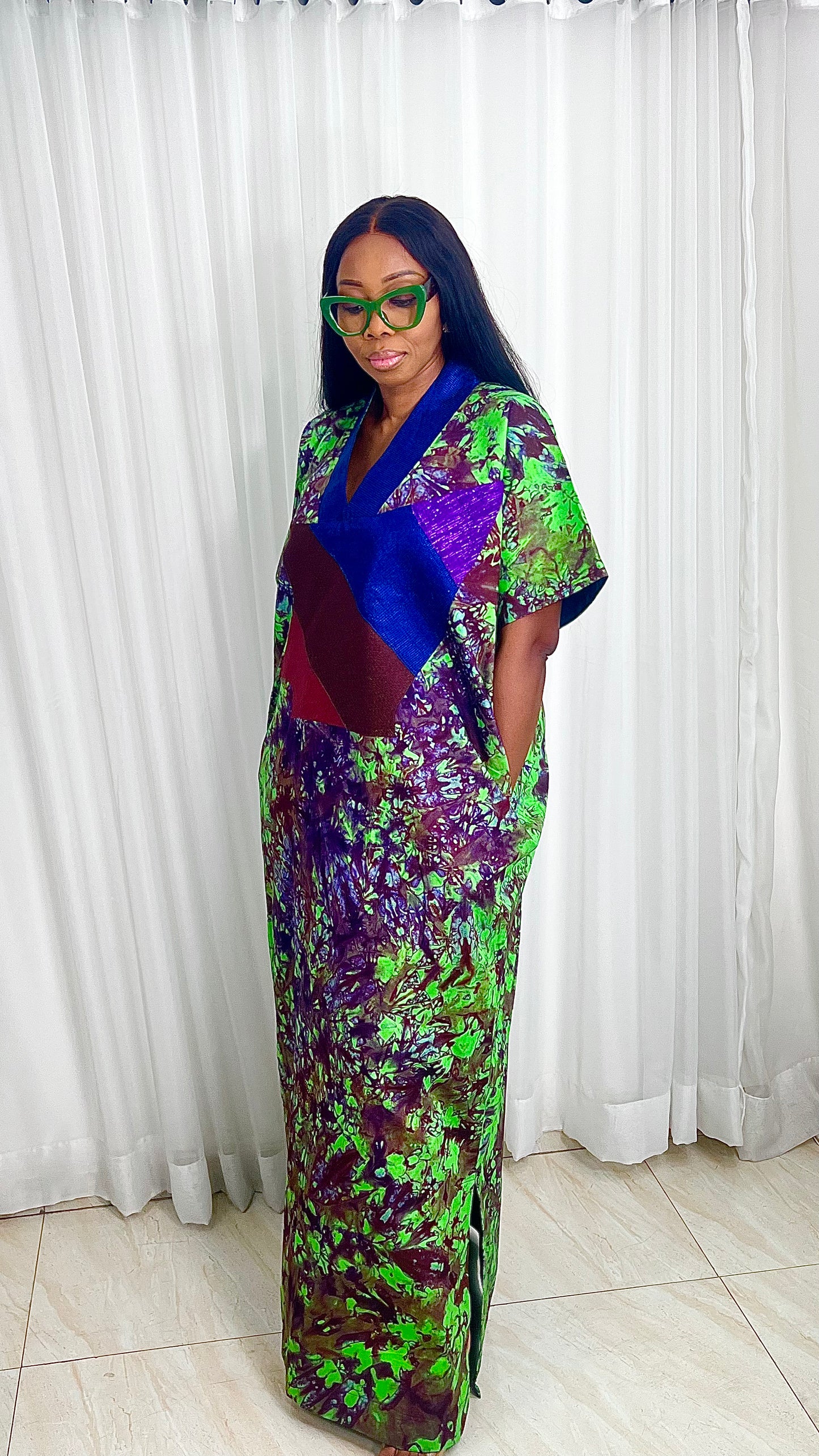 Adire Batik Tye Dye Cotton kaftan/BouBou Kaftan Caftan Shirt dress Summer Beach wear Evening wear maxi/gown with slit - 040