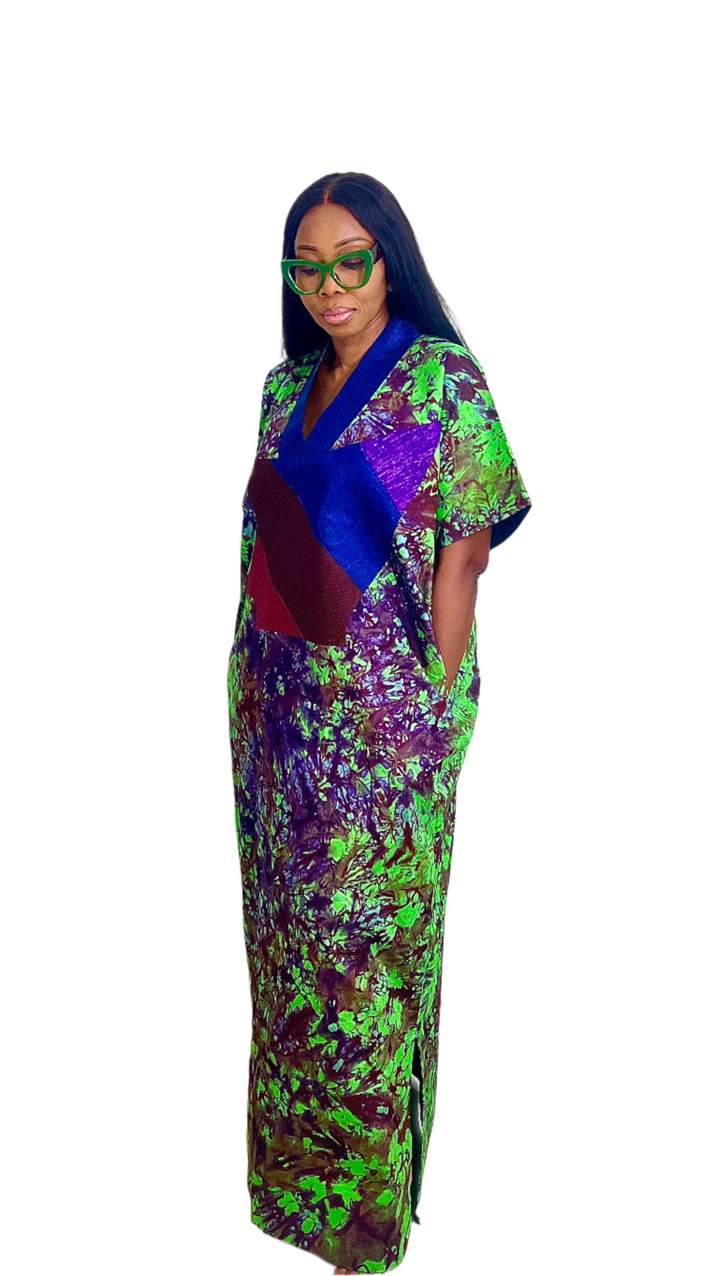 Adire Batik Tye Dye Cotton kaftan/BouBou Kaftan Caftan Shirt dress Summer Beach wear Evening wear maxi/gown with slit - 040