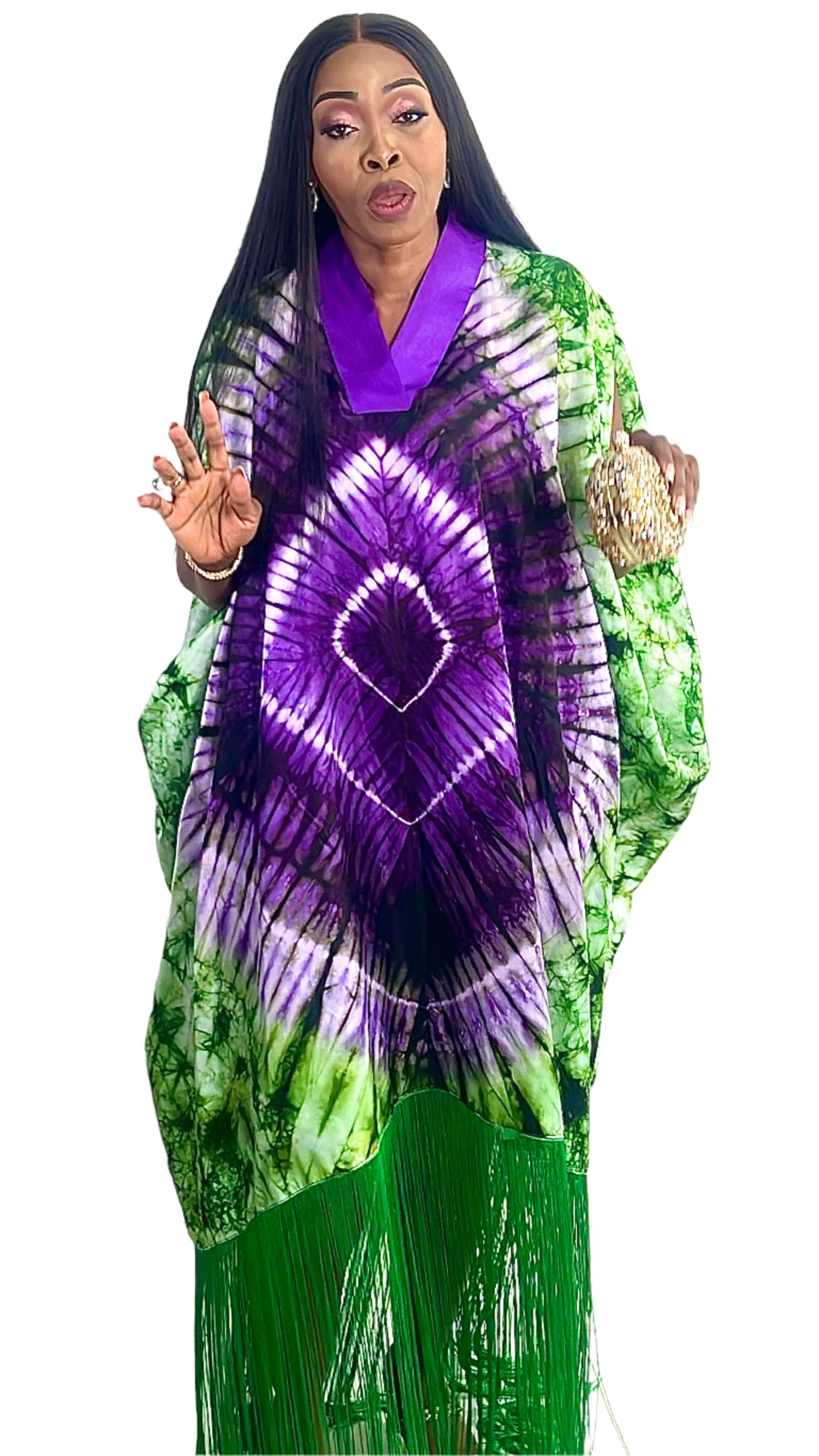 Adire/Tye Dye silk kaftan/BouBou/Caftan Shirt dress Summer/Beach wear Evening wear maxi/gown - 050