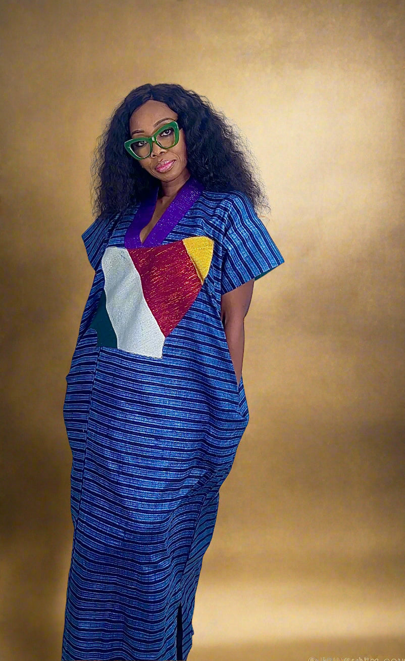 Adire Batik Tye Dye Brocade kaftan BouBou Caftan Shirt dress Summer Beach wear Evening wear maxi gown with slit - 061