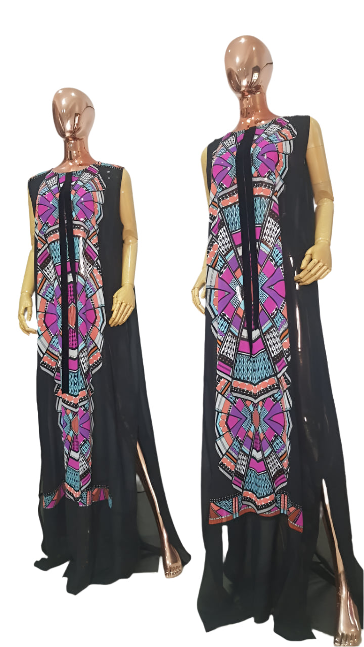 My Dress Multi colour Front Black Chiffon Kaftan - 084