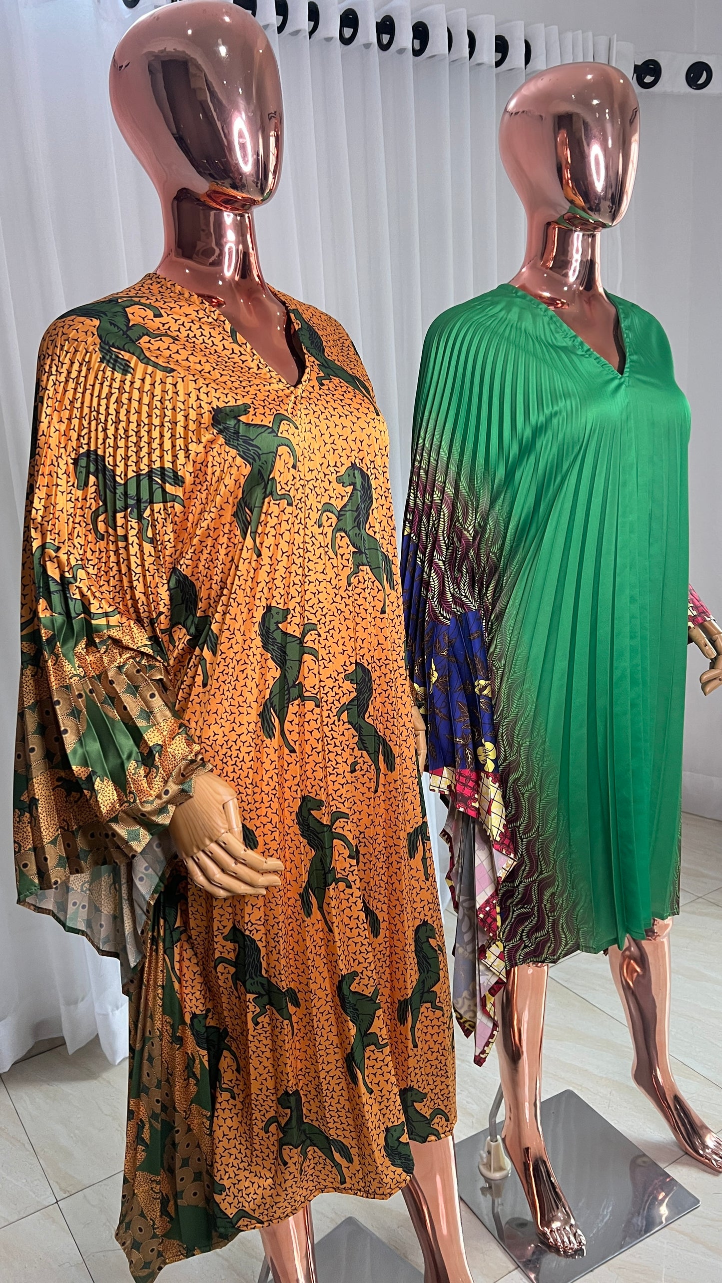 Pleated Ankara Silk Evening Gown Dress - 066