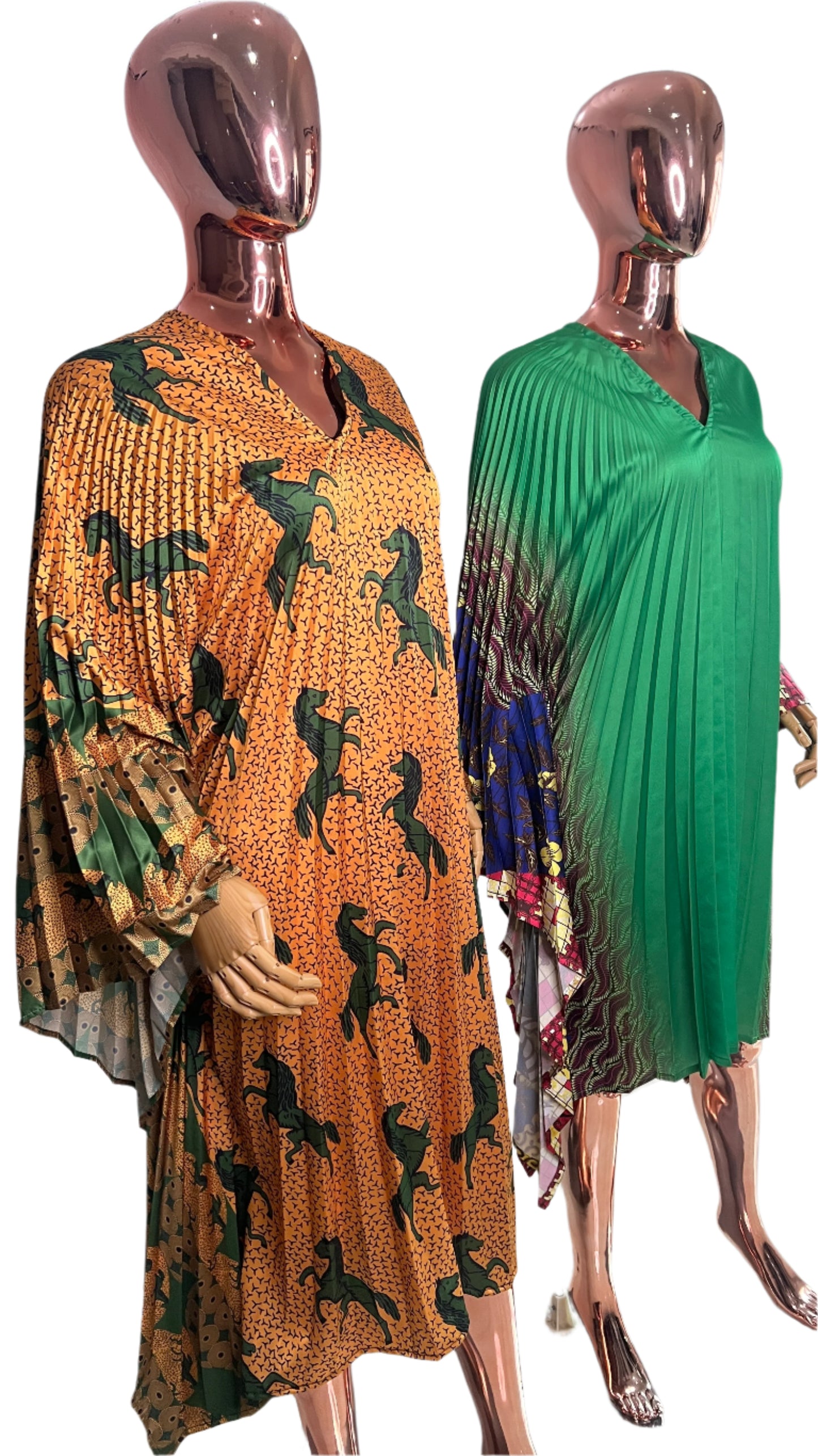 Pleated Ankara Silk Evening Gown Dress - 066