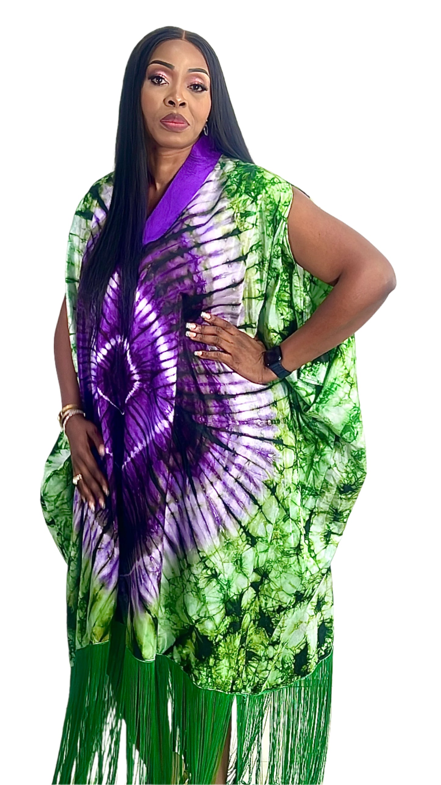 Adire/Tye Dye silk kaftan/BouBou/Caftan Shirt dress Summer/Beach wear Evening wear maxi/gown - 050