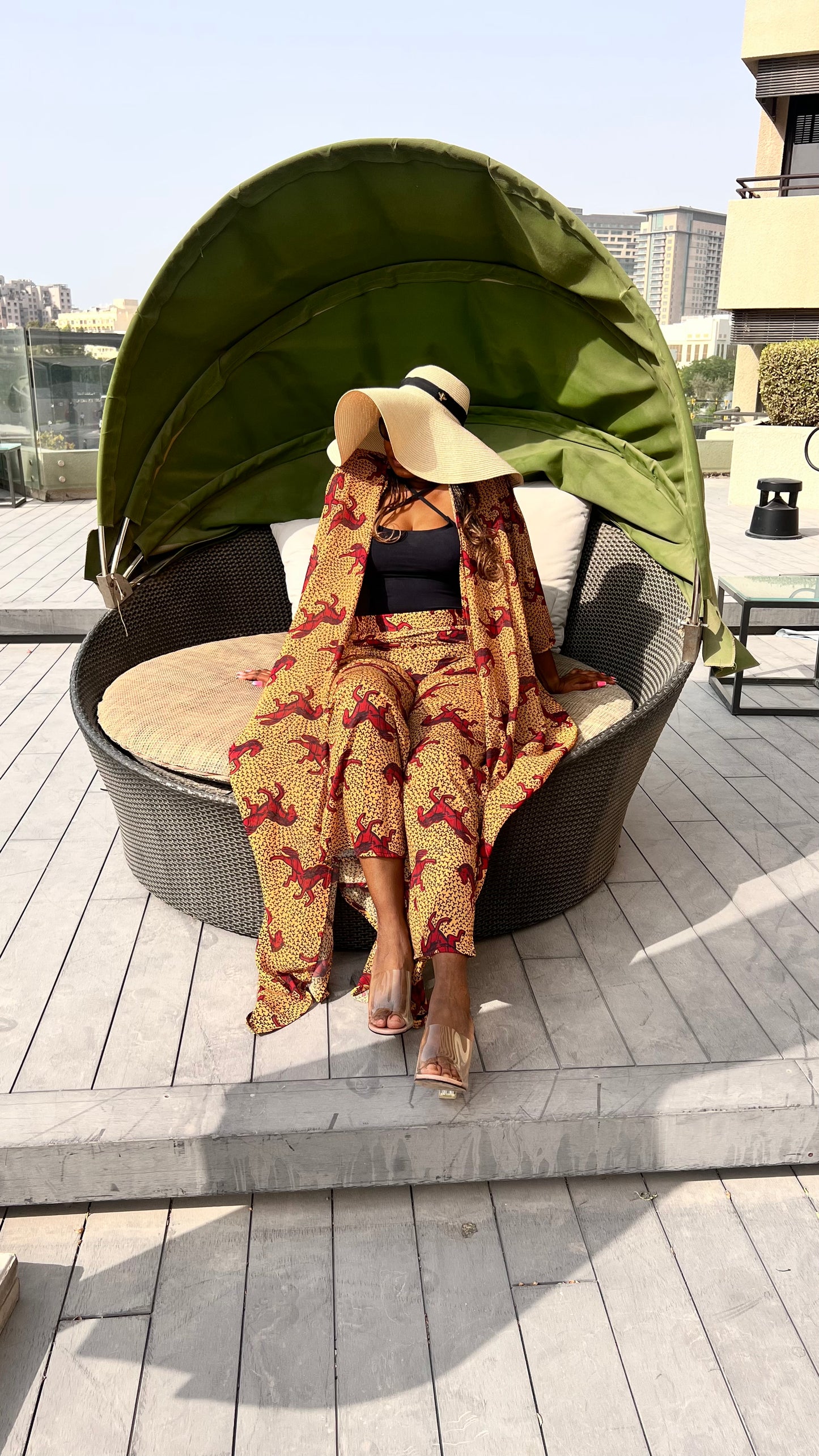 Ankara Stretch Pant and Chiffon Top Beach wear flow suit- 092 Horse print