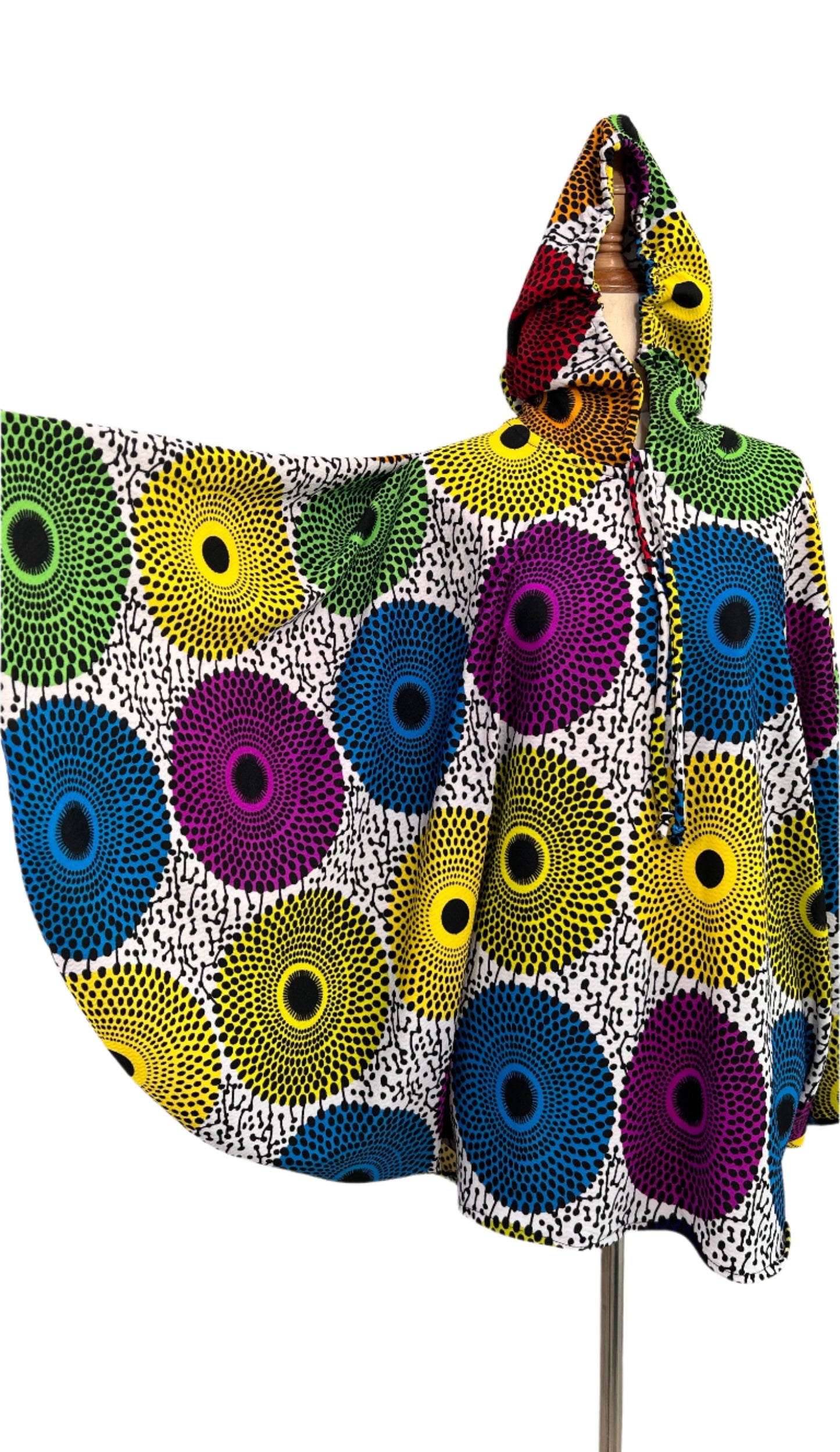 Multi colour Ankara Stretch Hooded Poncho - 070