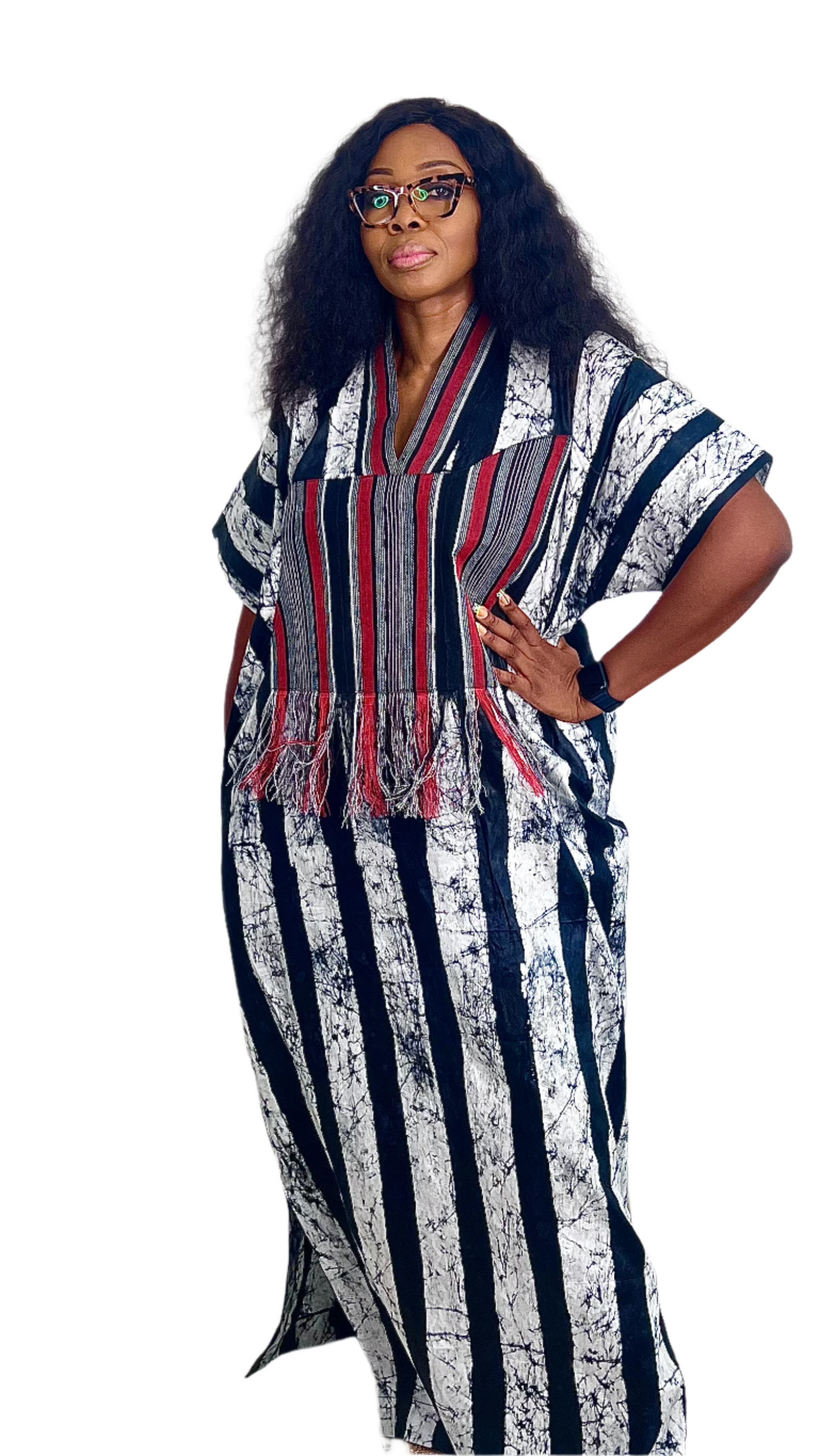 Eezzy Batik Brocade Blk/White/Red Kaftan Maxi Dress - 007
