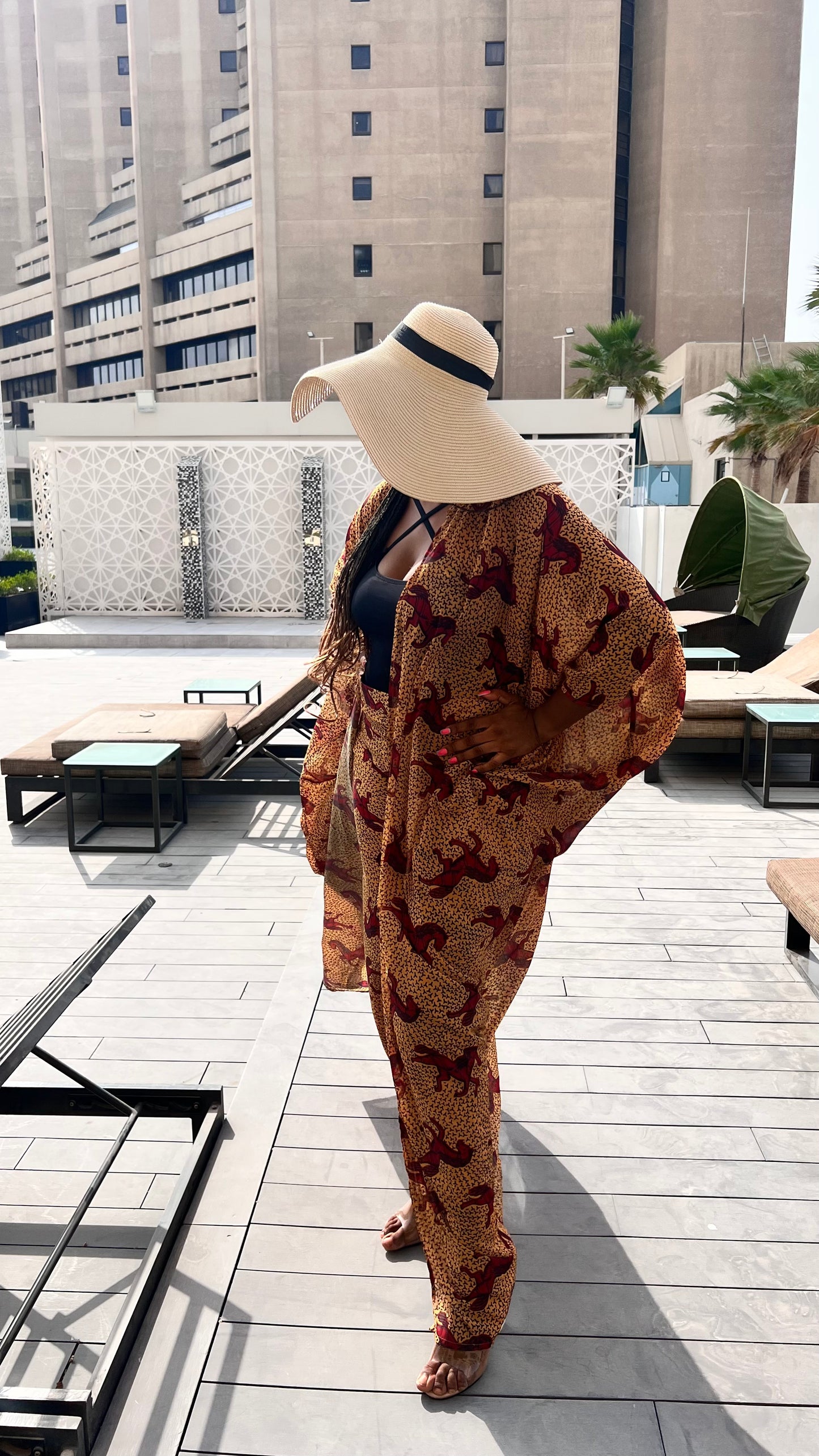 Ankara Stretch Pant and Chiffon Top Beach wear flow suit- 092 Horse print