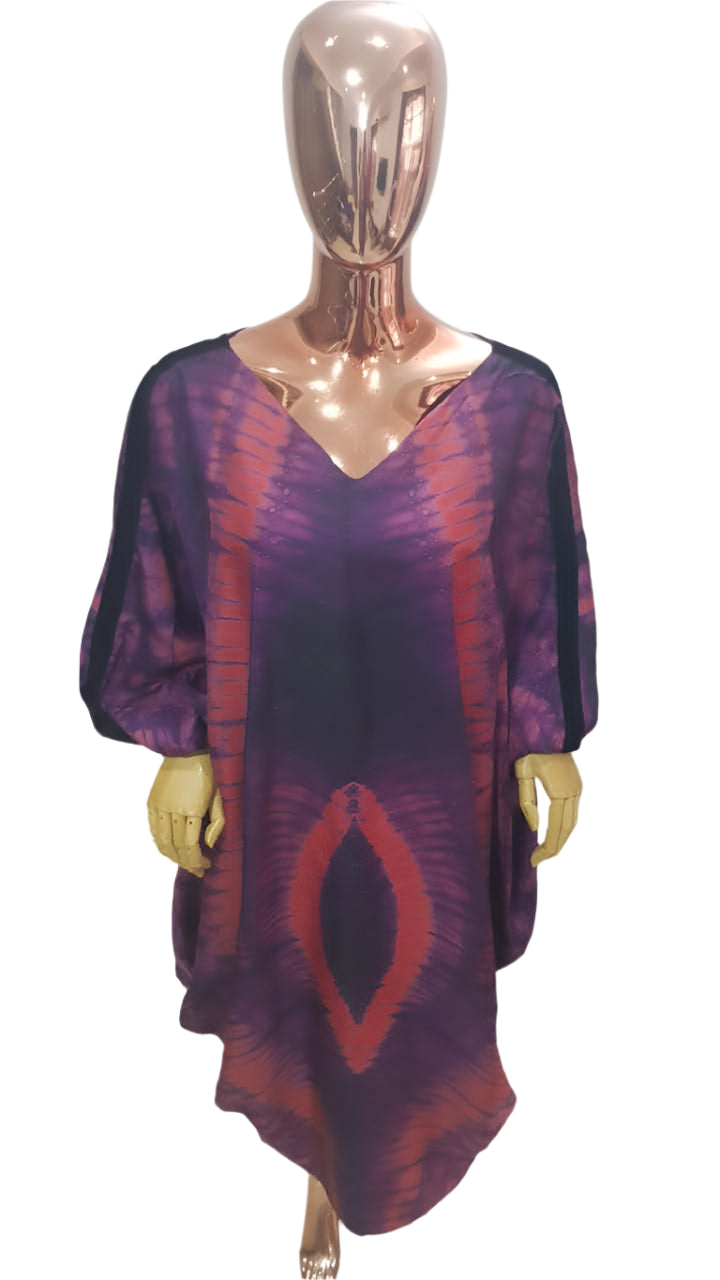 African Print Adire Silk Tie-up Evening Gown/maxi Dress - 056