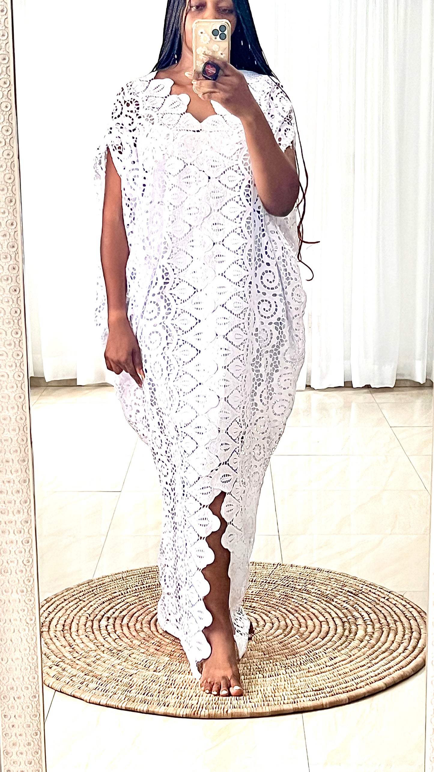 White Lace Kaftan Evening Gown/maxi Dress - 058