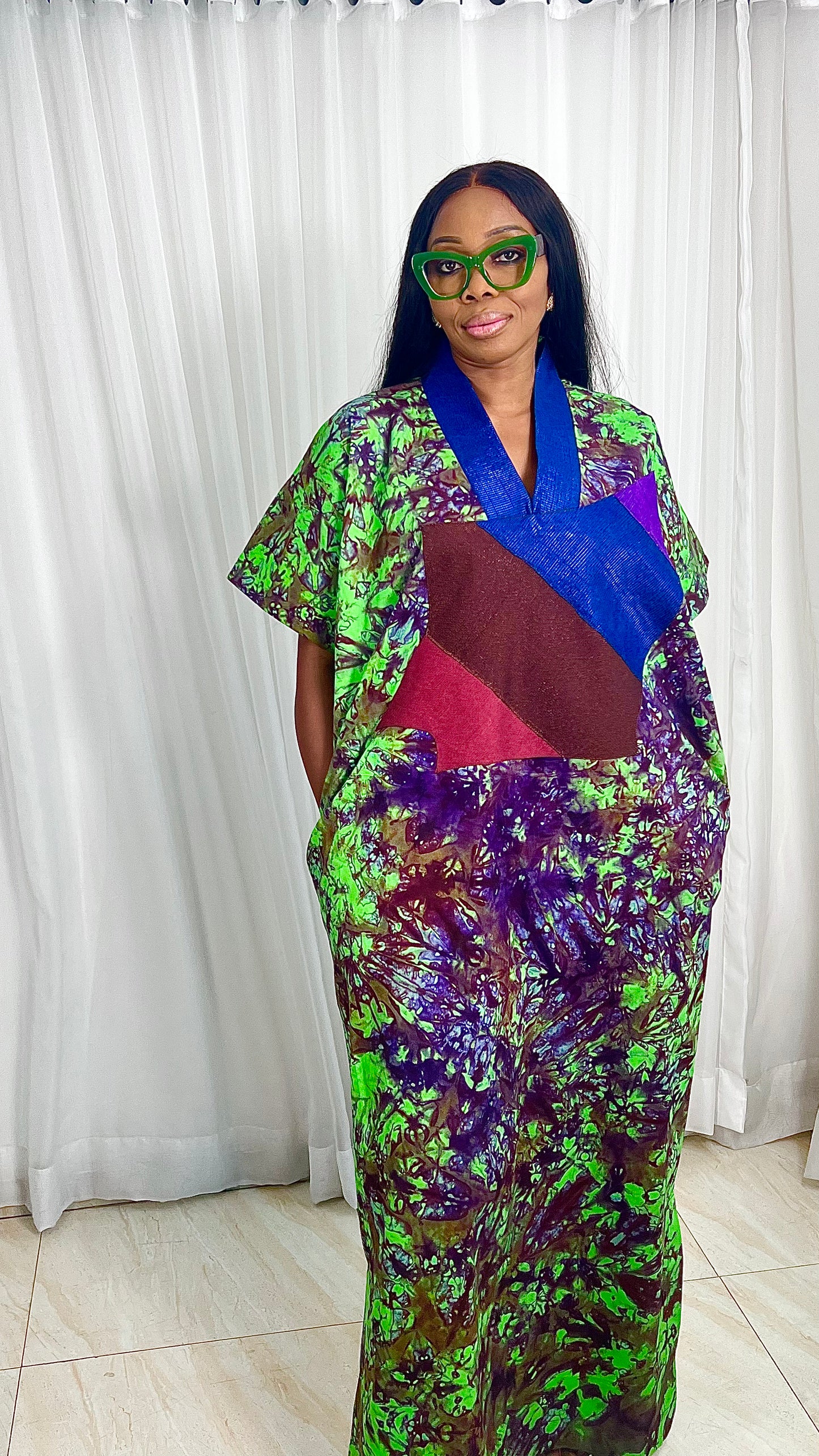 Adire Batik Tye Dye Cotton kaftan/BouBou Kaftan Caftan Shirt dress Summer Beach wear Evening wear maxi/gown with slit - 040