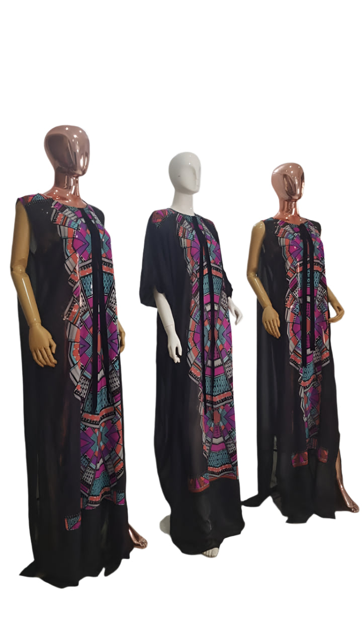 My Dress Multi colour Front Black Chiffon Kaftan - 084