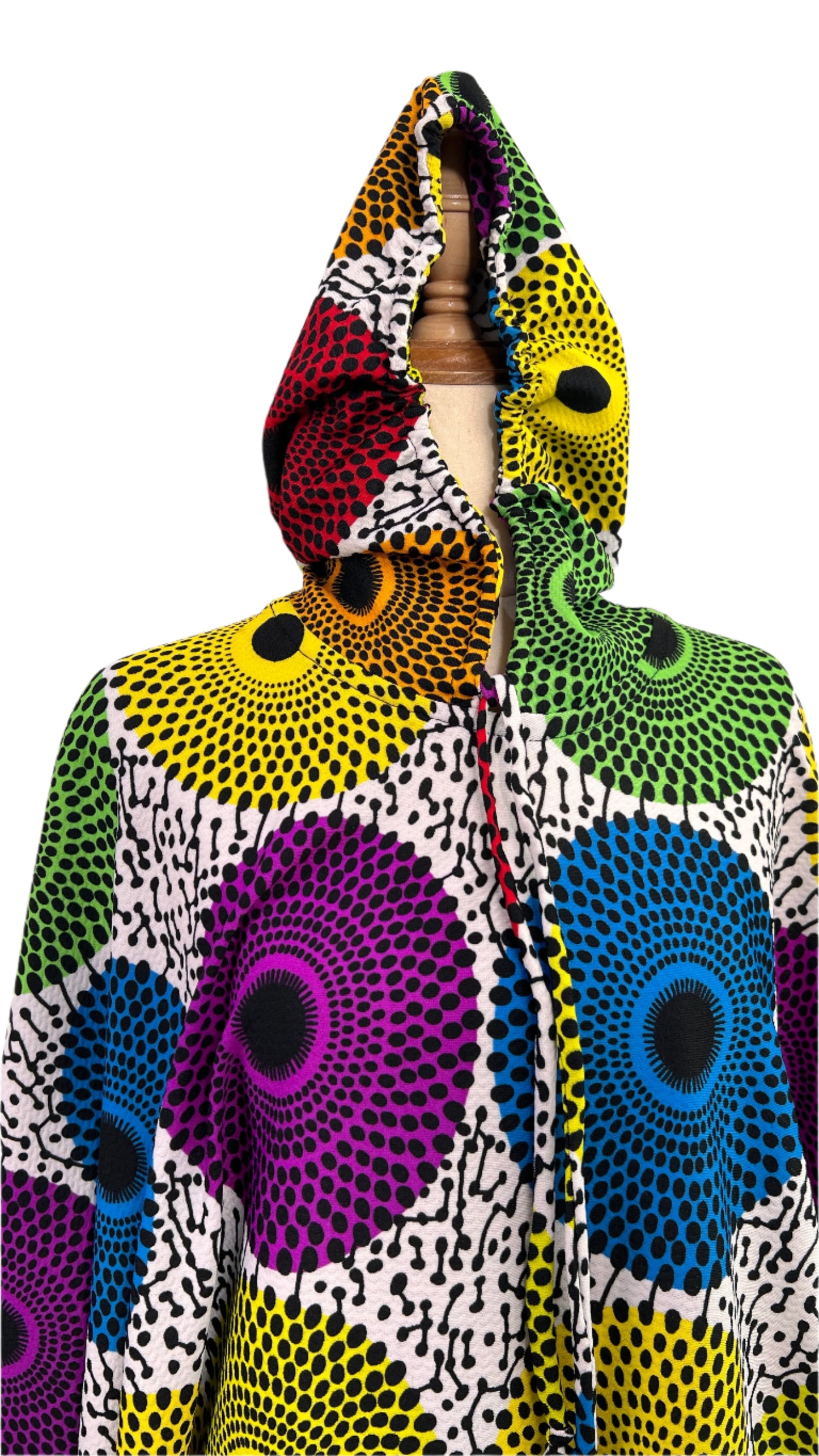 Multi colour Ankara Stretch Hooded Poncho - 070