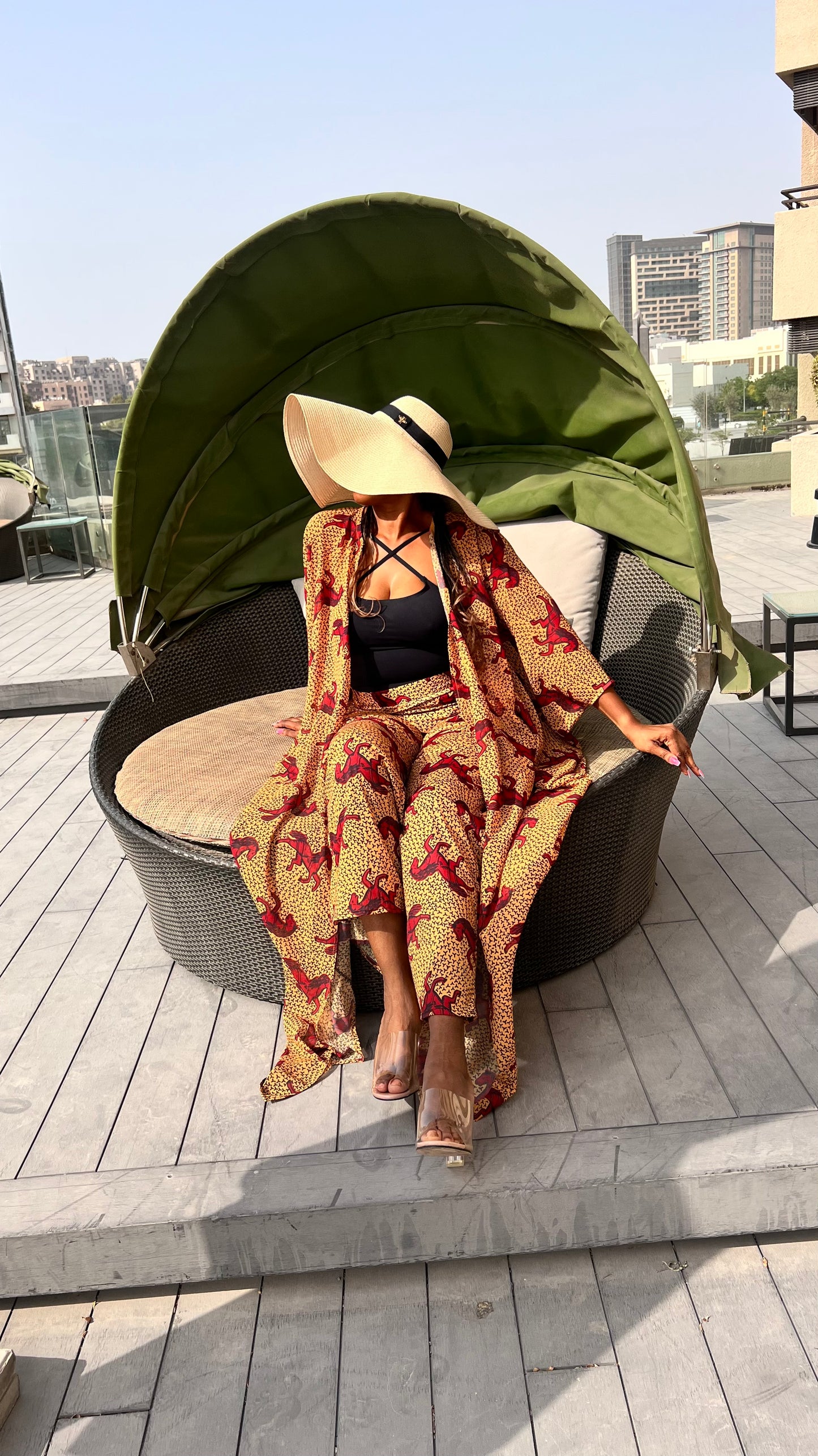Ankara Stretch Pant and Chiffon Top Beach wear flow suit- 092 Horse print