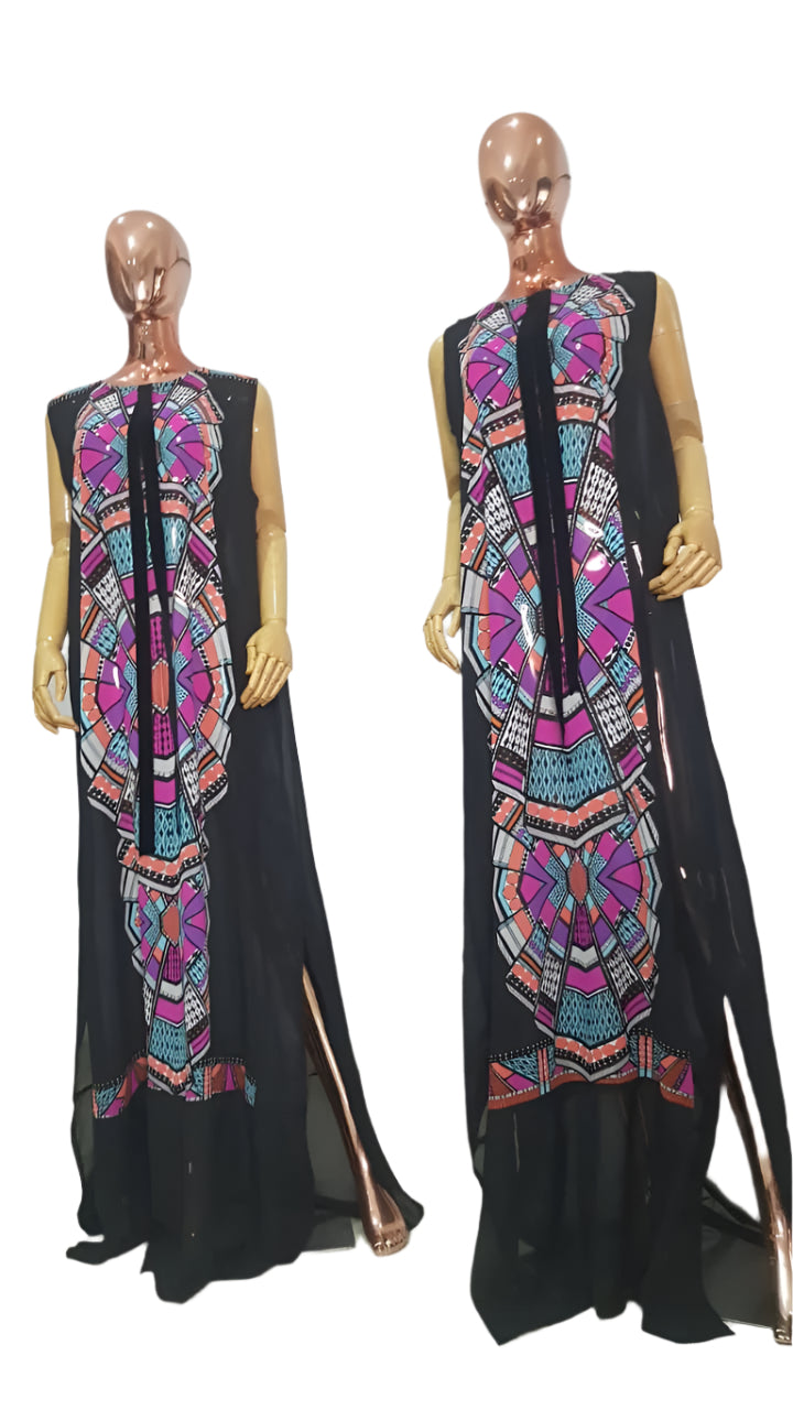 My Dress Multi colour Front Black Chiffon Kaftan - 084