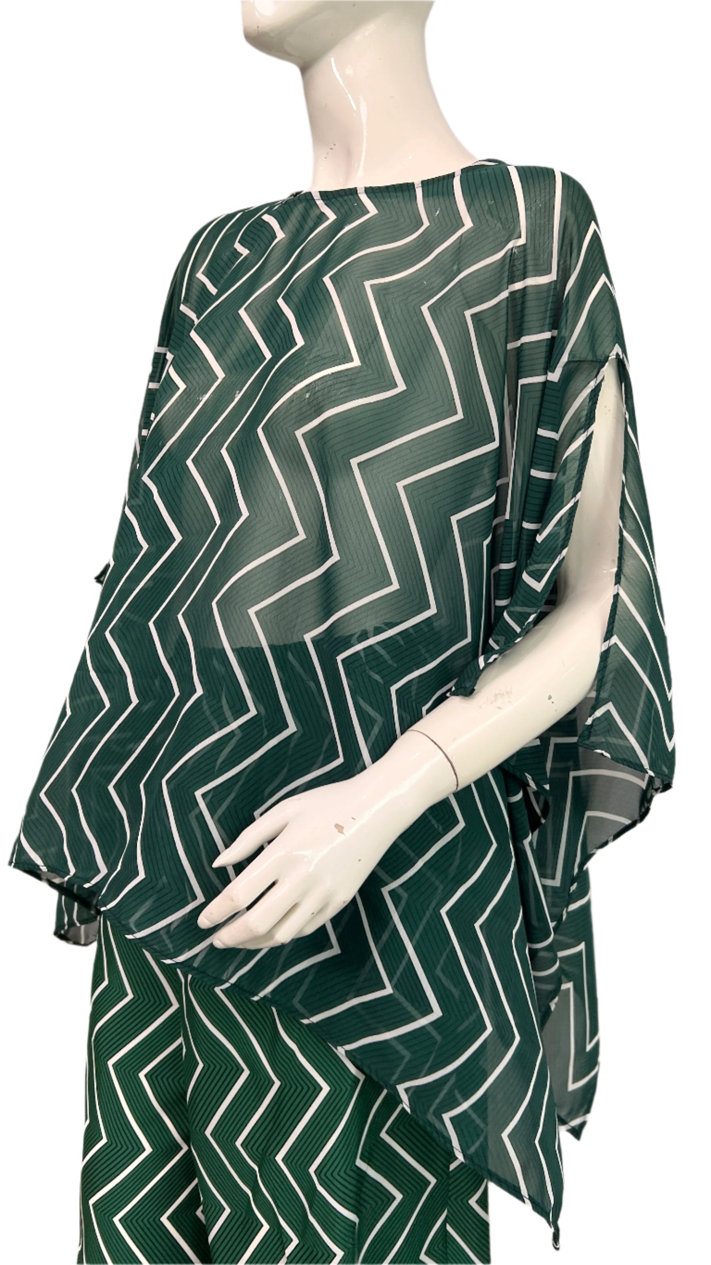 Green chiffon silk Pant Suit with pockets Summer Party - 088- Tall Length