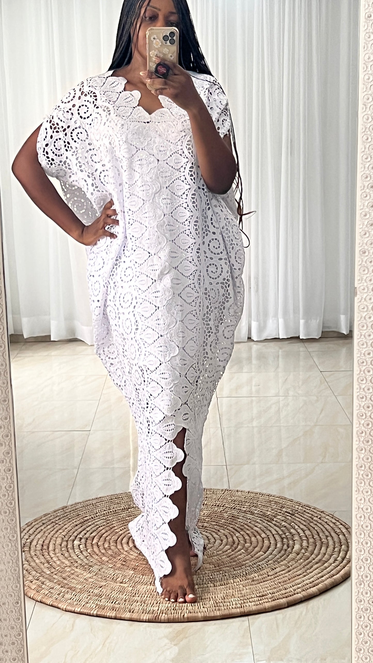 White Lace Kaftan Evening Gown/maxi Dress - 058
